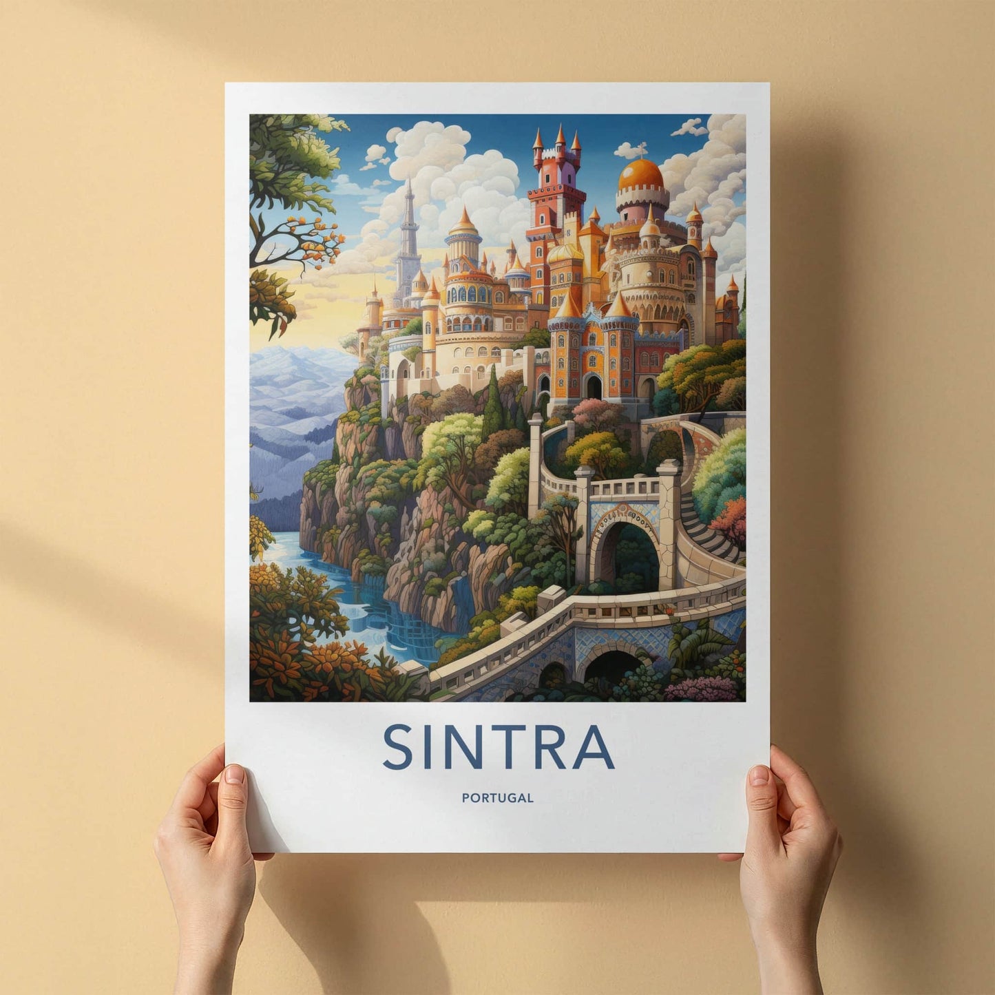 Sintra Poster - Portugal Travel Art - Vibrant Cliffside Castle Home Decor
