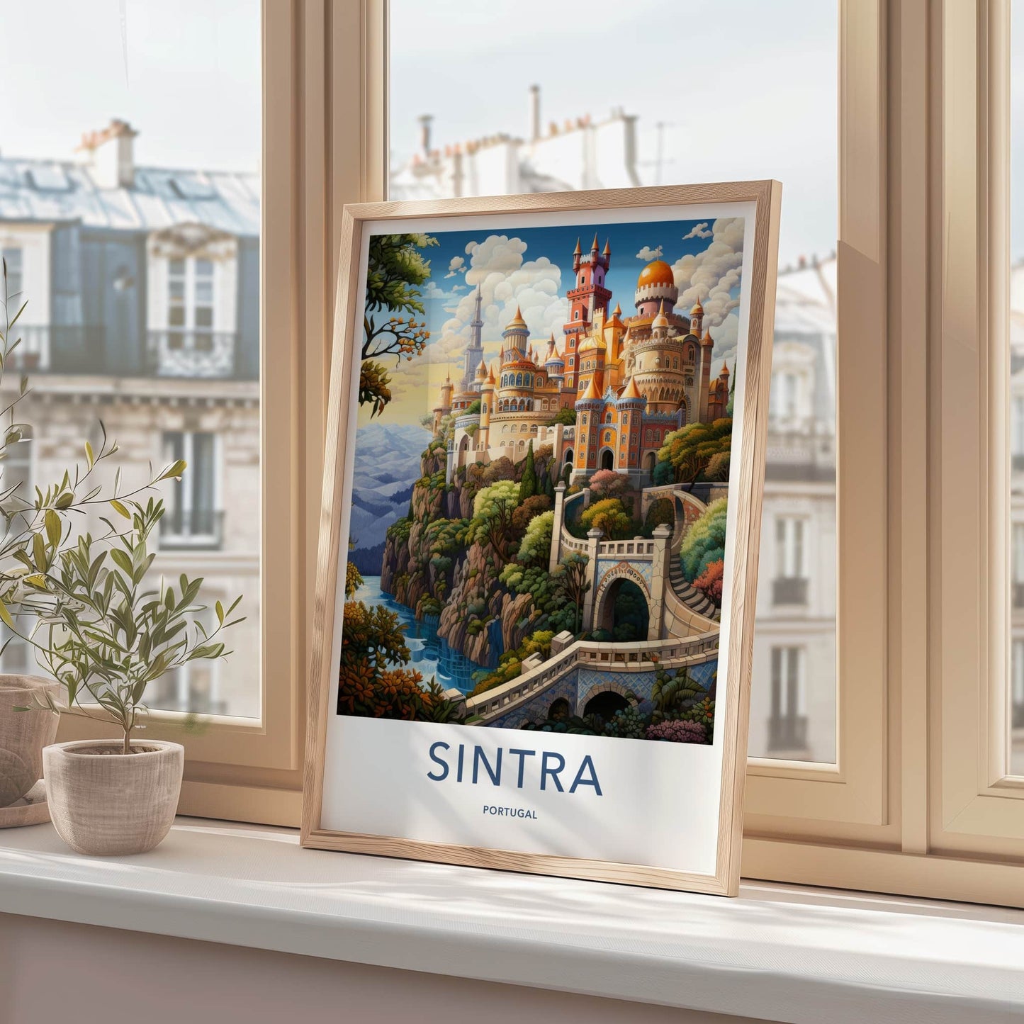 Sintra Poster - Portugal Travel Art - Vibrant Cliffside Castle Home Decor