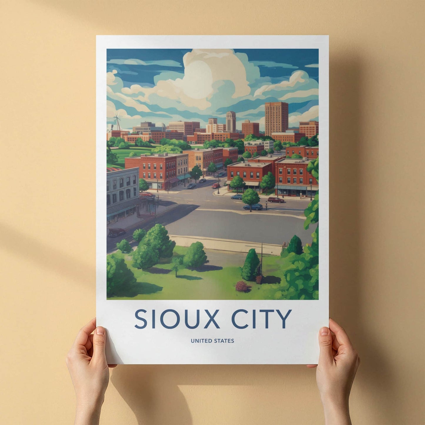Sioux City Poster - Iowa Framed Print - Midwestern Urban Landscape Framed Decor