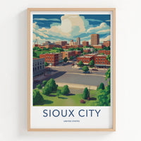 Sioux City Poster - Iowa Framed Print - Midwestern Urban Landscape Framed Decor