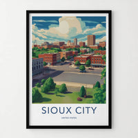 Sioux City Poster - Iowa Framed Print - Midwestern Urban Landscape Framed Decor