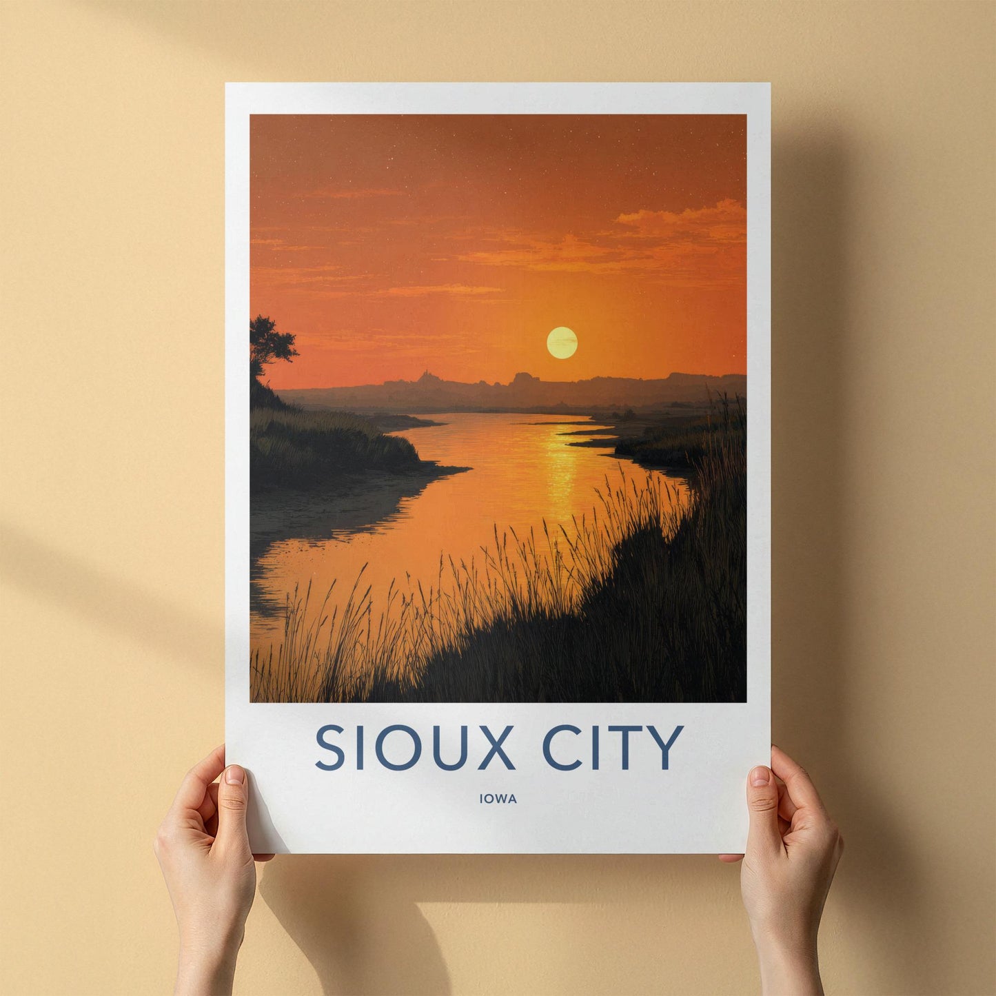 Sioux City Poster - Iowa Framed Print - Prairie River Sunset Lounge Decor