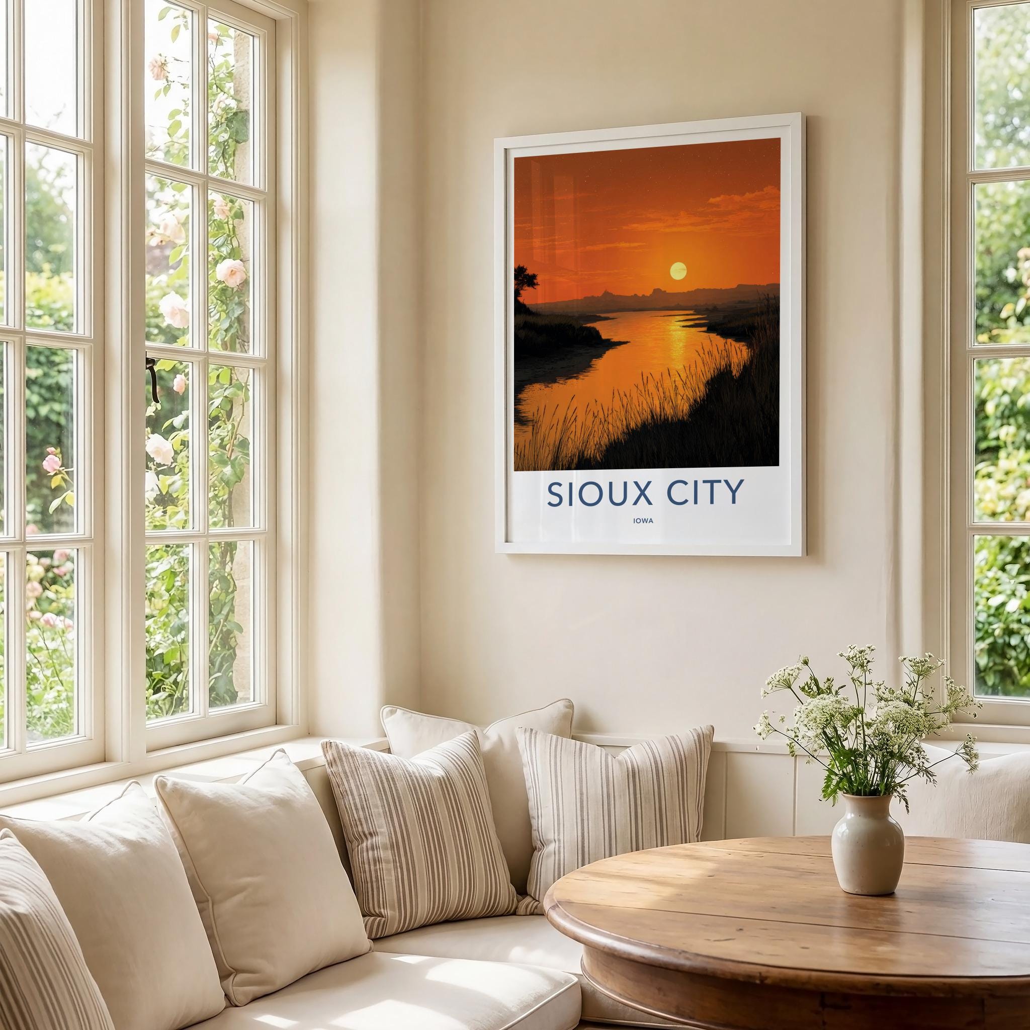 Sioux City Poster - Iowa Framed Print - Prairie River Sunset Lounge Decor