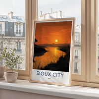 Sioux City Poster - Iowa Framed Print - Prairie River Sunset Lounge Decor