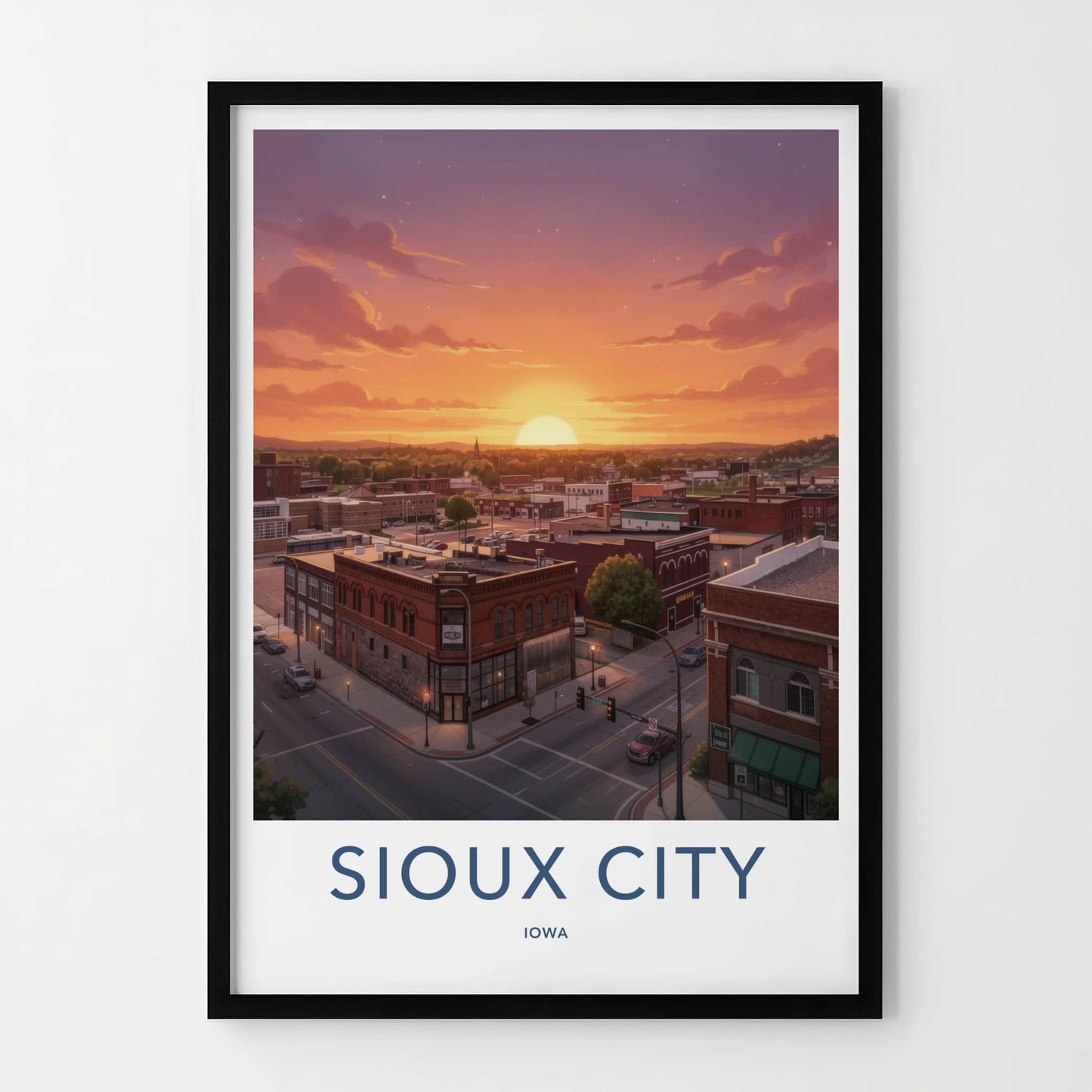 Sioux City Poster - Iowa Travel Art - Sunset Orange Cityscape Home Decor