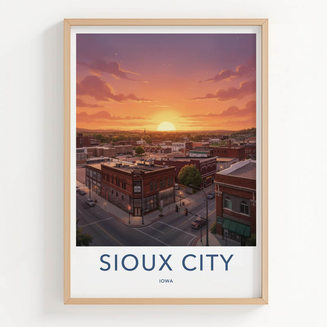 Sioux City Poster - Iowa Travel Art - Sunset Orange Cityscape Home Decor