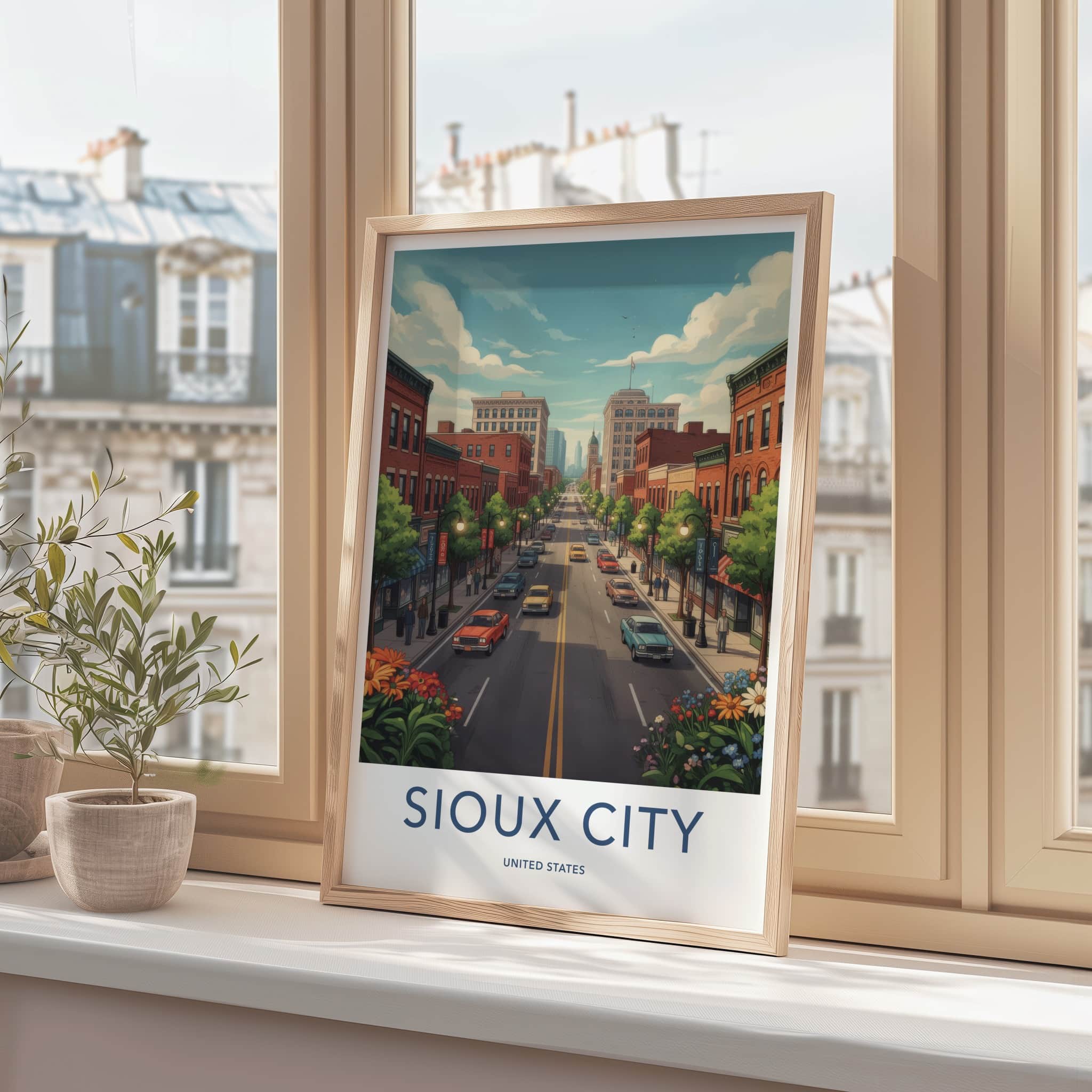 Sioux City Poster - Iowa Travel Art - Urban Street Scene Wall Decor