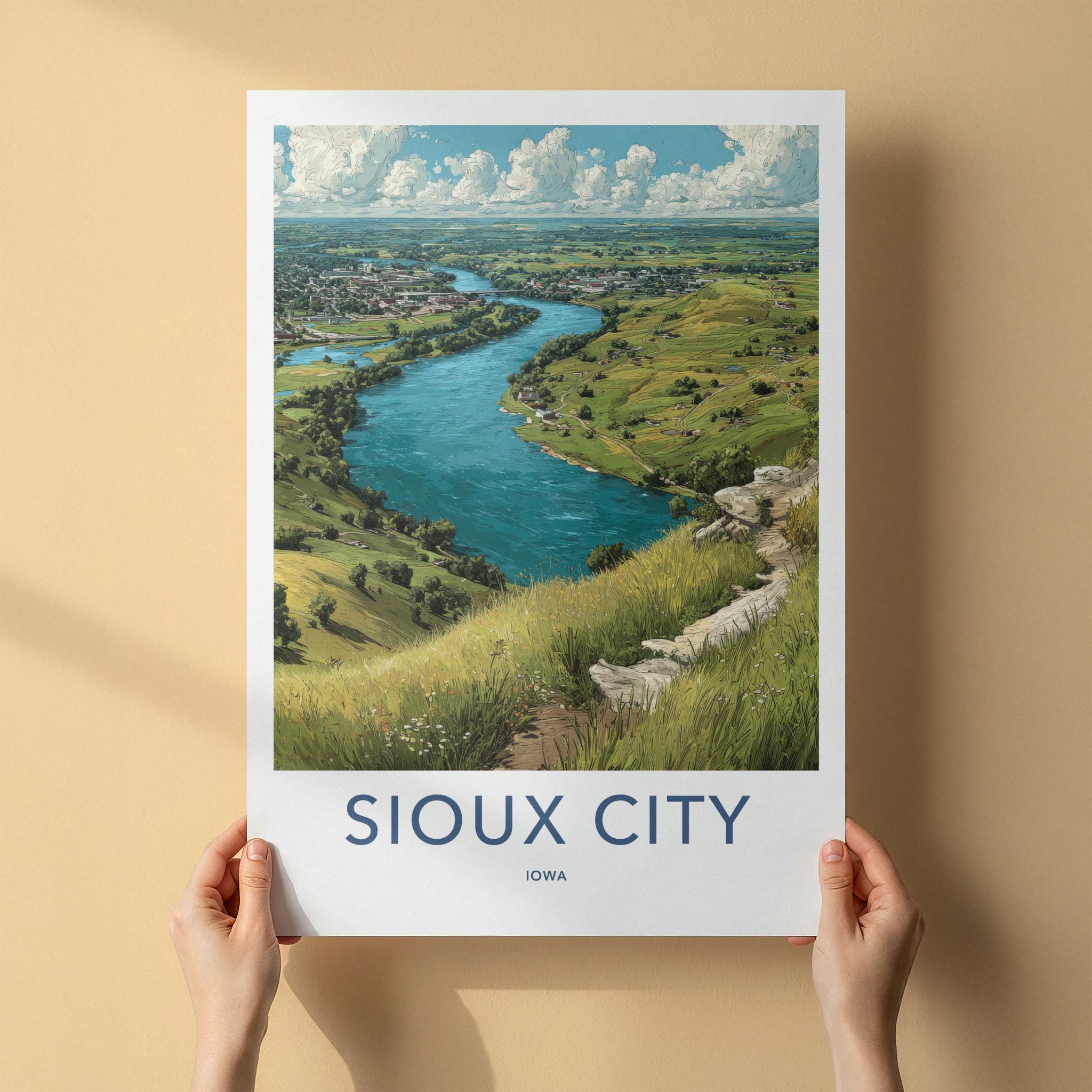 Sioux City Poster - Iowa Travel Art - Winding River City Home Decor
