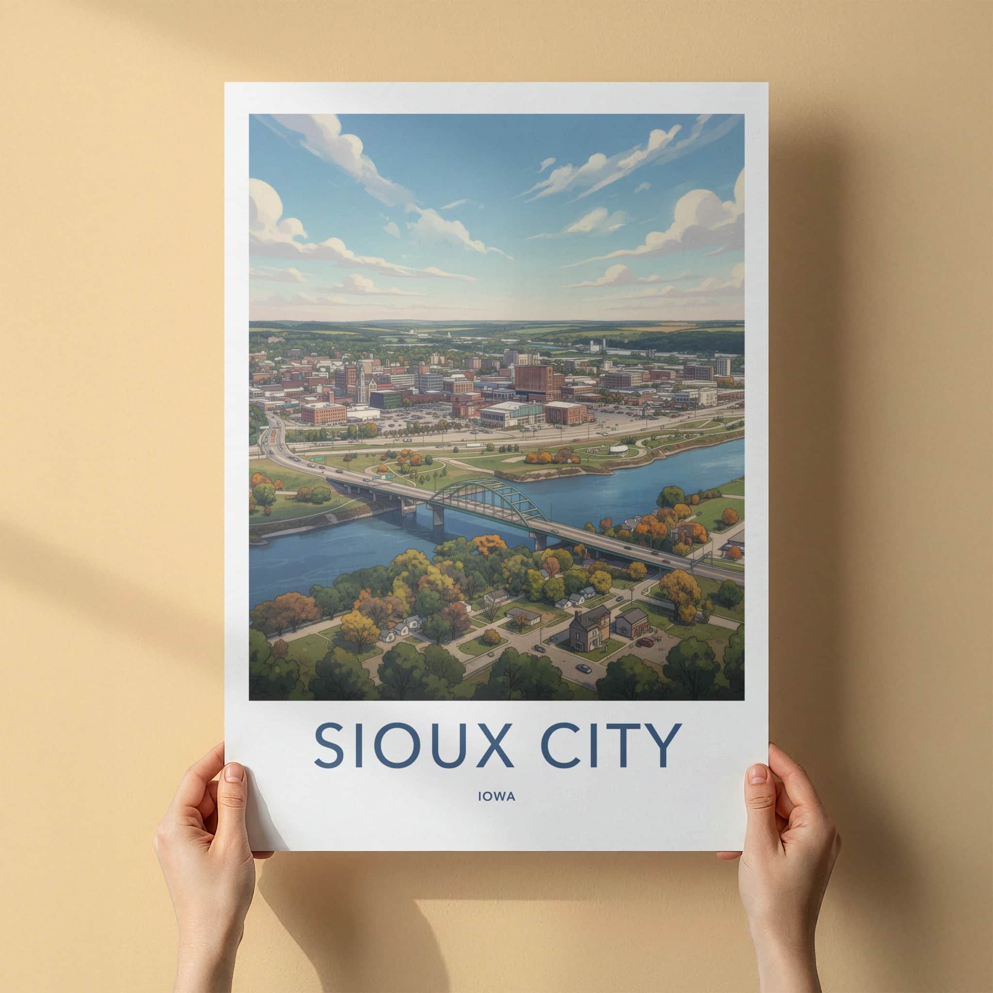 Sioux City Poster - Iowa Wall Art - River Bridge City Home Decor