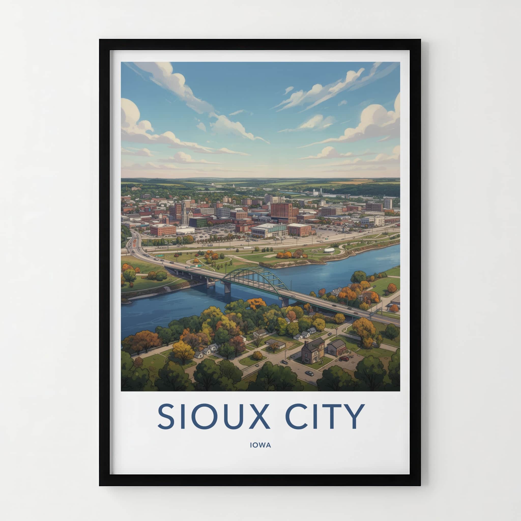 Sioux City Poster - Iowa Wall Art - River Bridge City Home Decor
