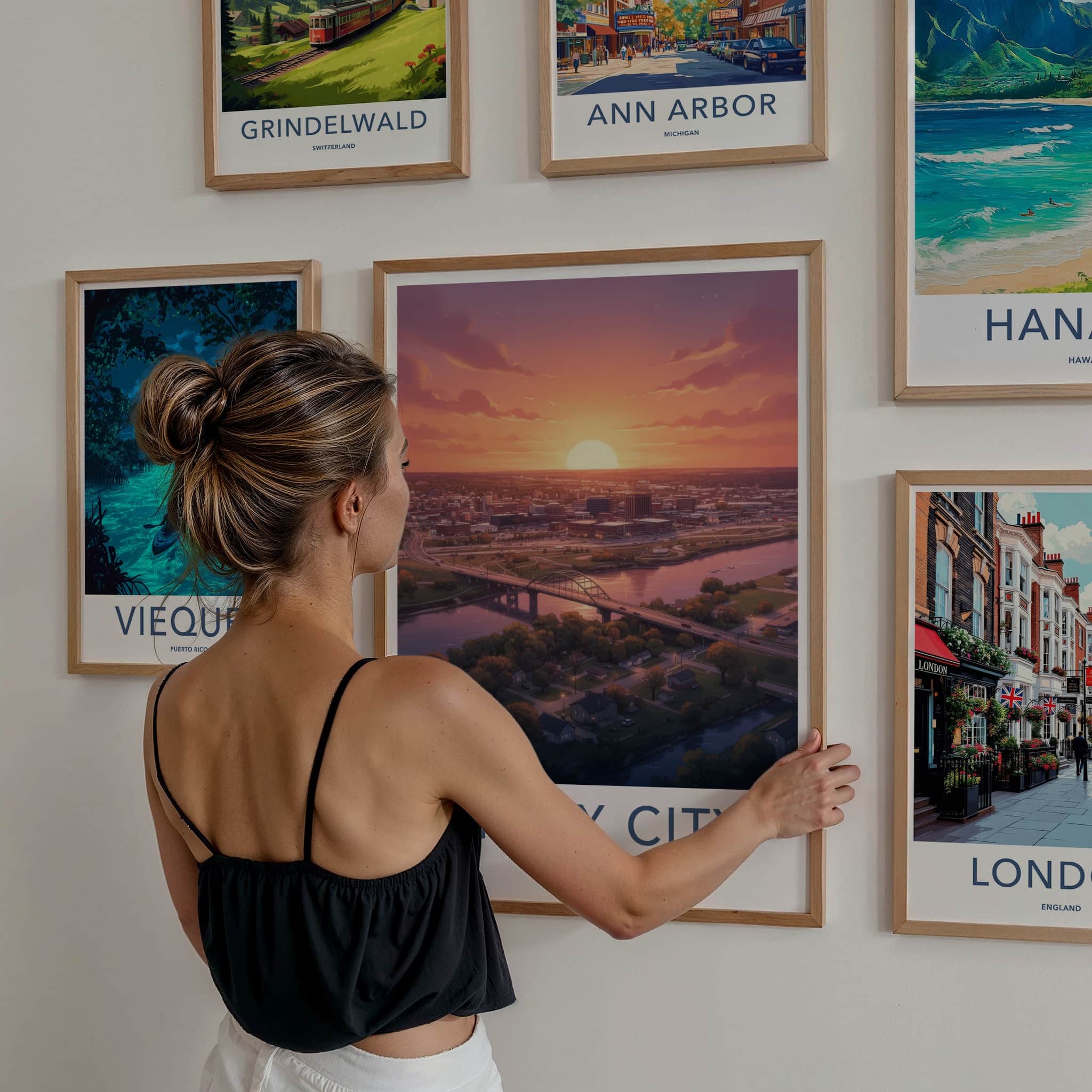 Sioux City Poster - Iowa Wall Art - Urban Sunset Bridge Home Decor