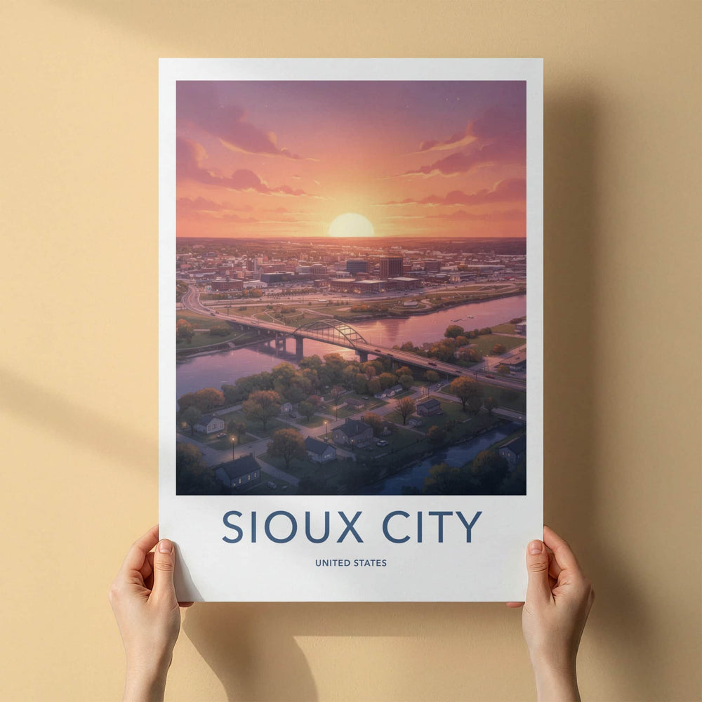 Sioux City Poster - Iowa Wall Art - Urban Sunset Bridge Home Decor