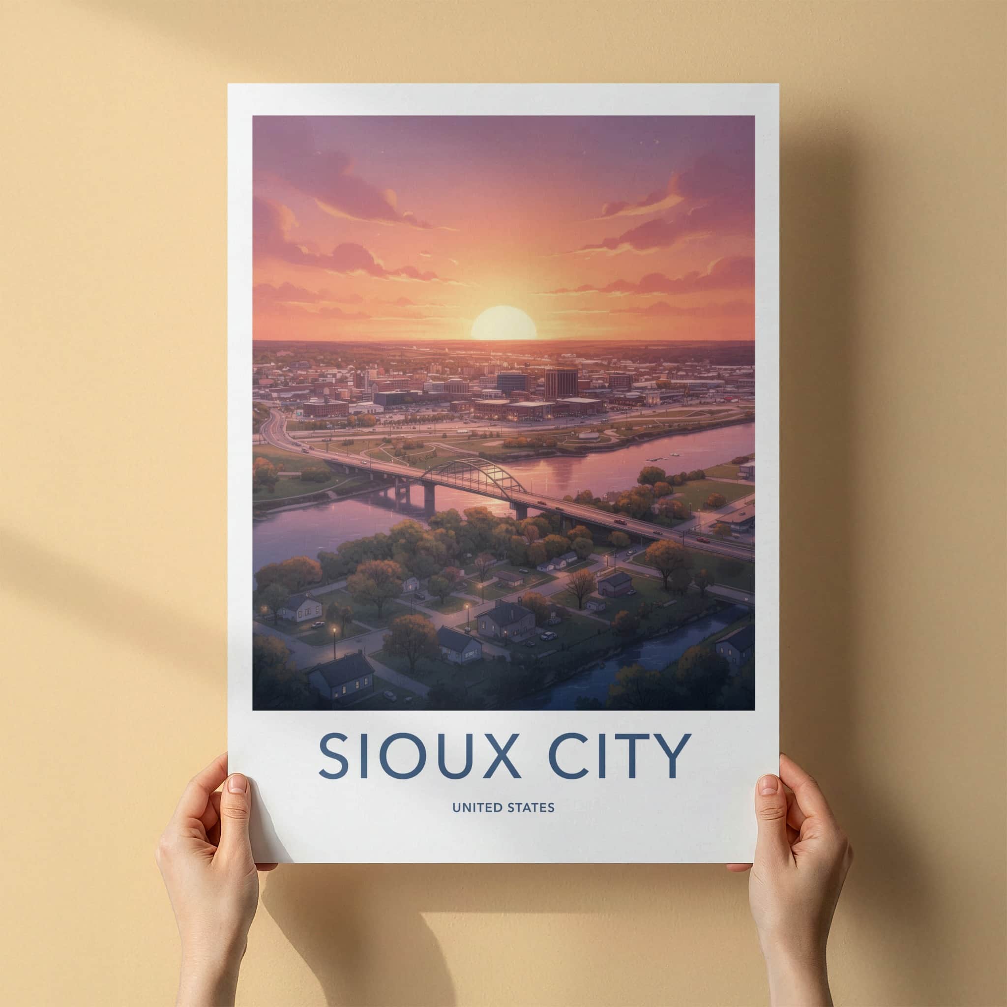 Sioux City Poster - Iowa Wall Art - Urban Sunset Bridge Home Decor