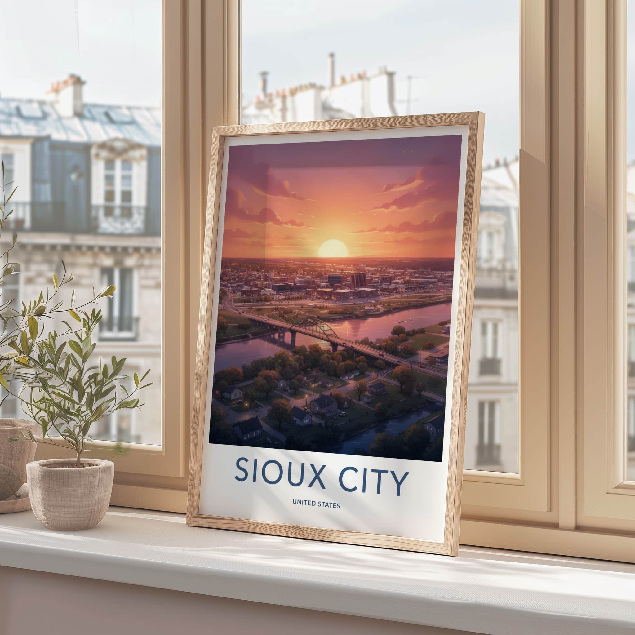 Sioux City Poster - Iowa Wall Art - Urban Sunset Bridge Home Decor