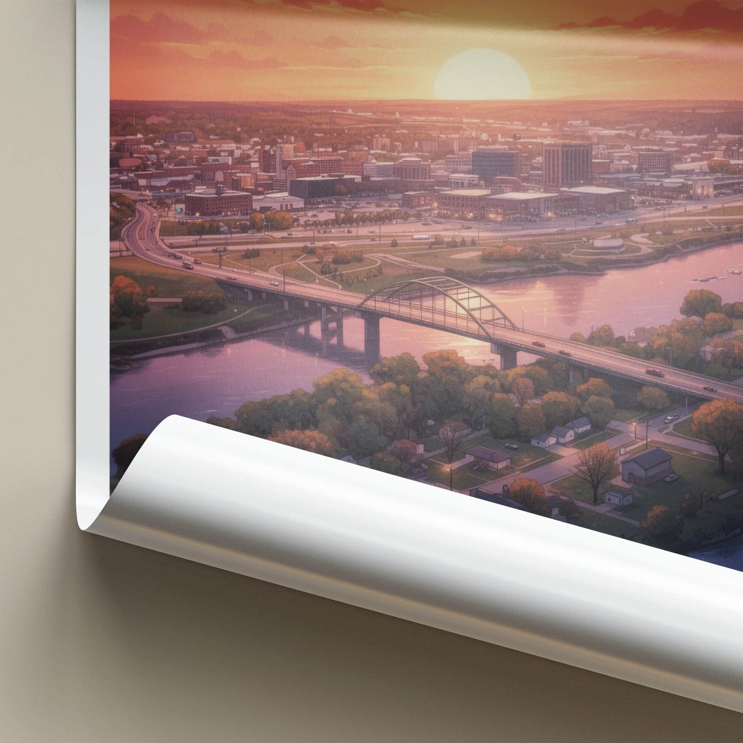 Sioux City Poster - Iowa Wall Art - Urban Sunset Bridge Home Decor