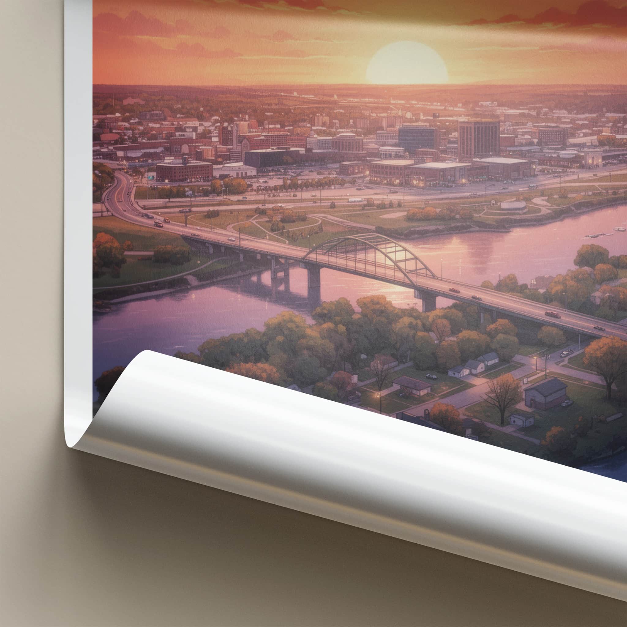 Sioux City Poster - Iowa Wall Art - Urban Sunset Bridge Home Decor