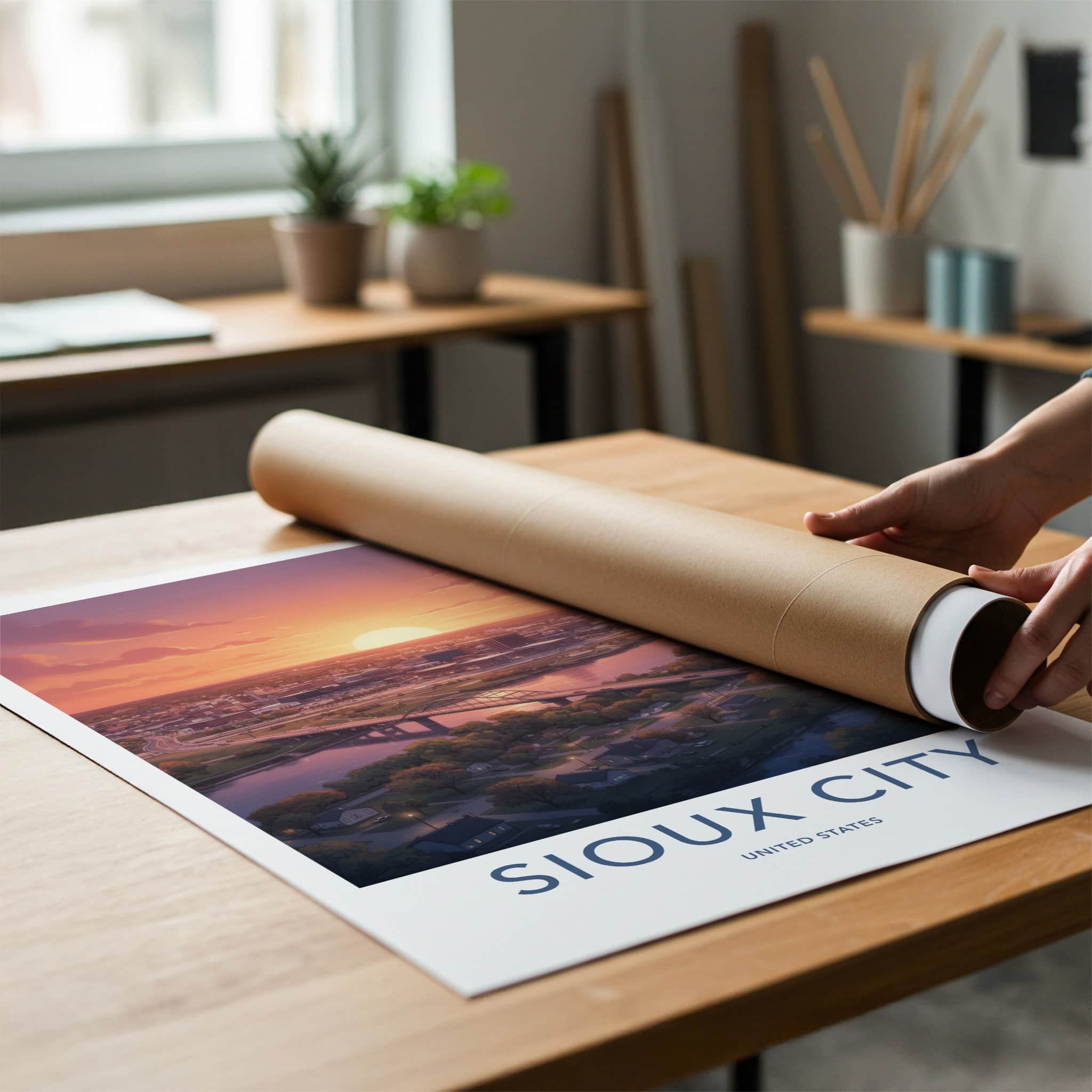 Sioux City Poster - Iowa Wall Art - Urban Sunset Bridge Home Decor
