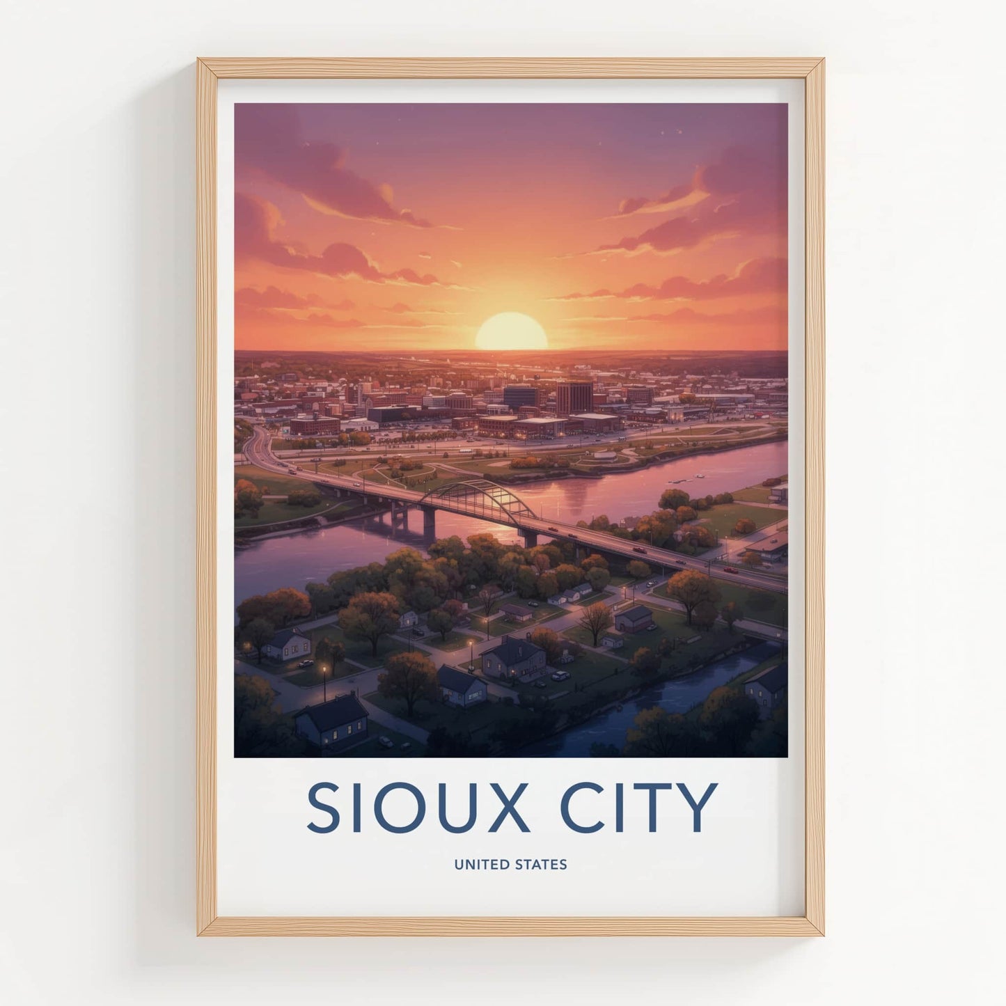 Sioux City Poster - Iowa Wall Art - Urban Sunset Bridge Home Decor