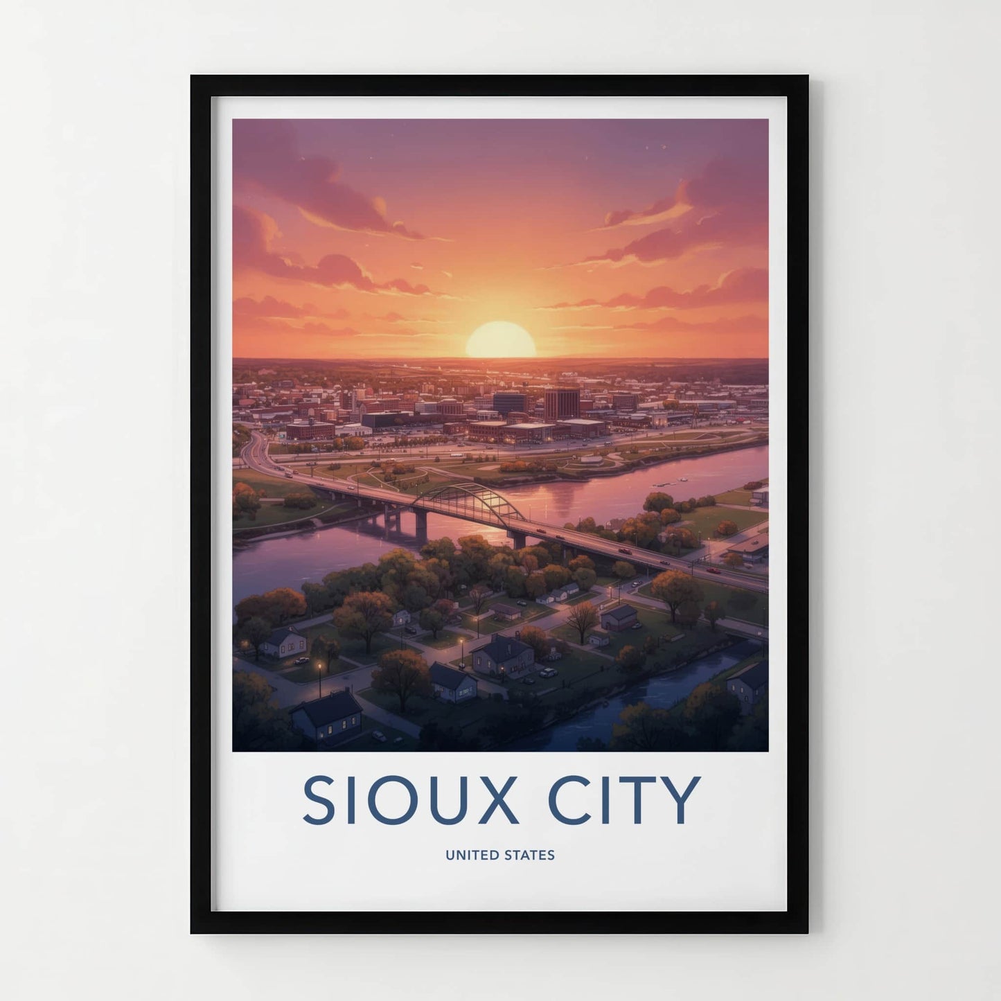 Sioux City Poster - Iowa Wall Art - Urban Sunset Bridge Home Decor