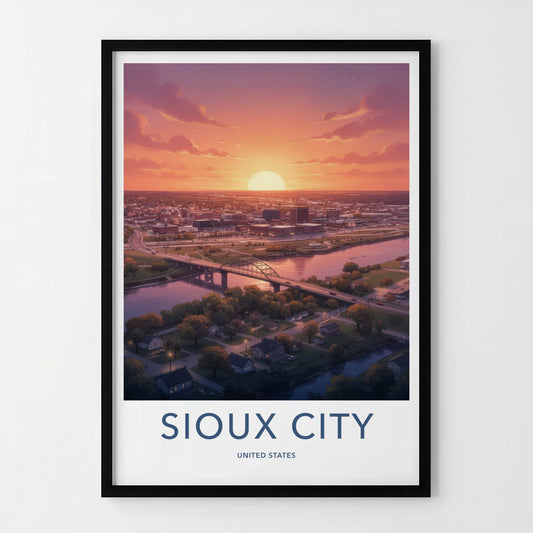 Sioux City Poster - Iowa Wall Art - Urban Sunset Bridge Home Decor