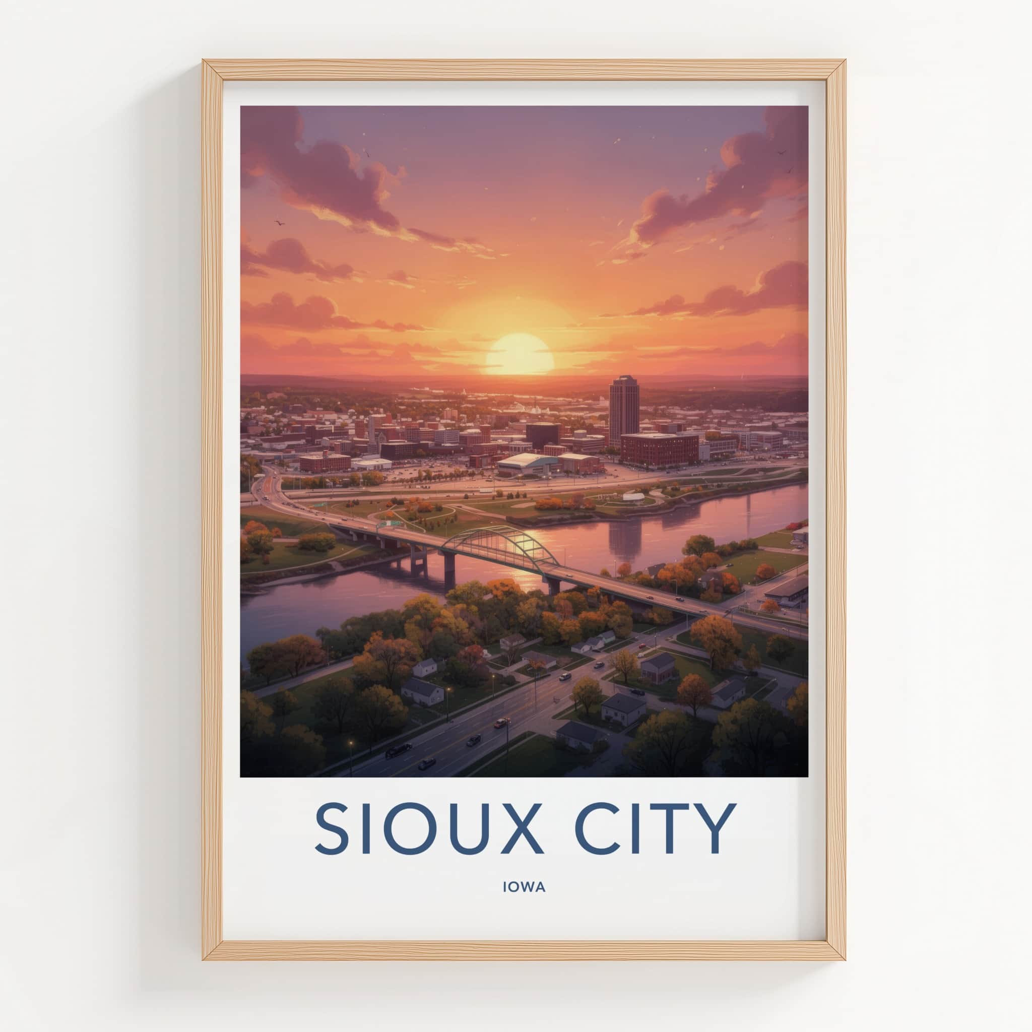 Sioux City Poster - Iowa Wall Art - Vibrant Cityscape Sunset Home Decor