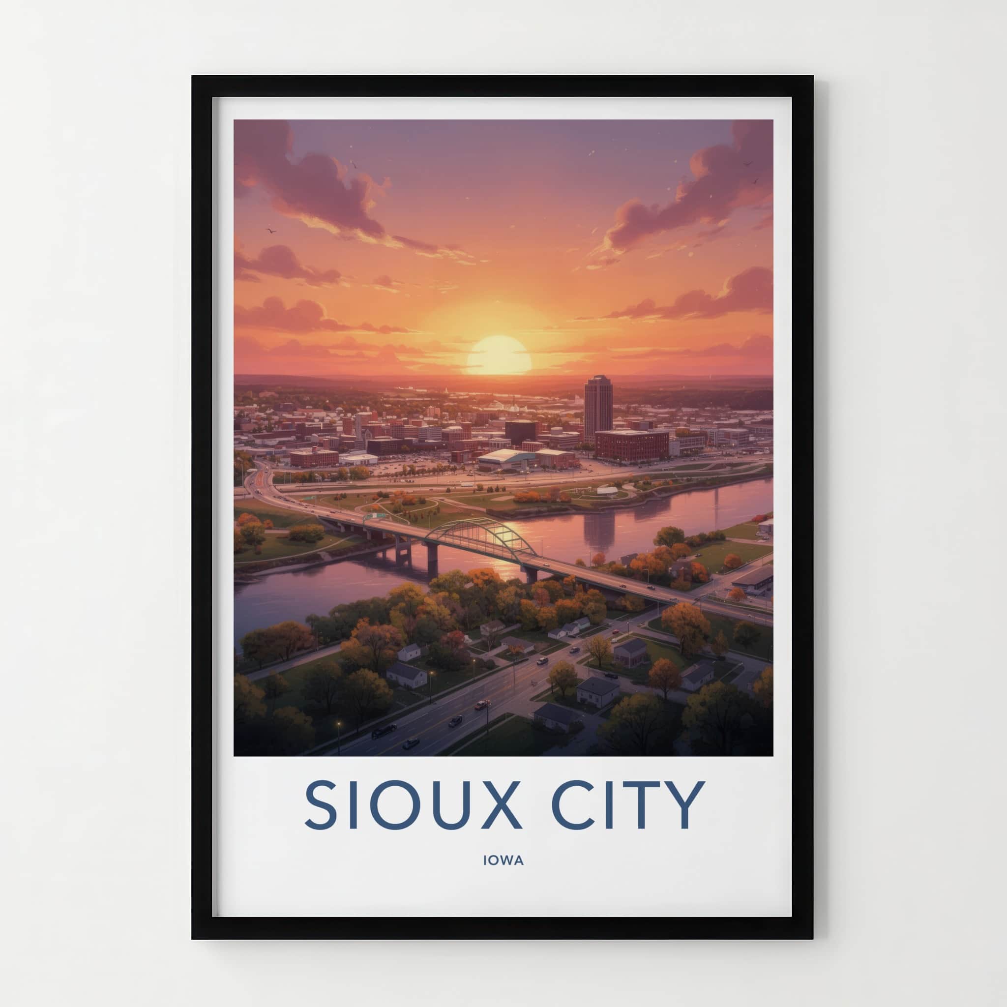 Sioux City Poster - Iowa Wall Art - Vibrant Cityscape Sunset Home Decor