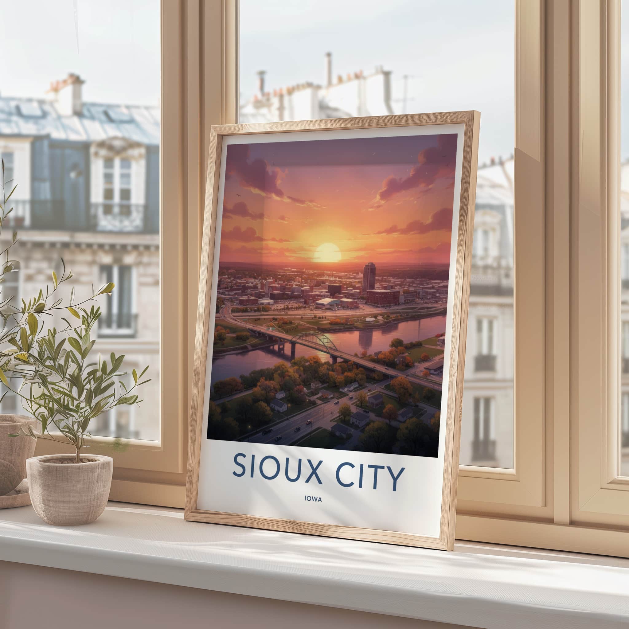 Sioux City Poster - Iowa Wall Art - Vibrant Cityscape Sunset Home Decor
