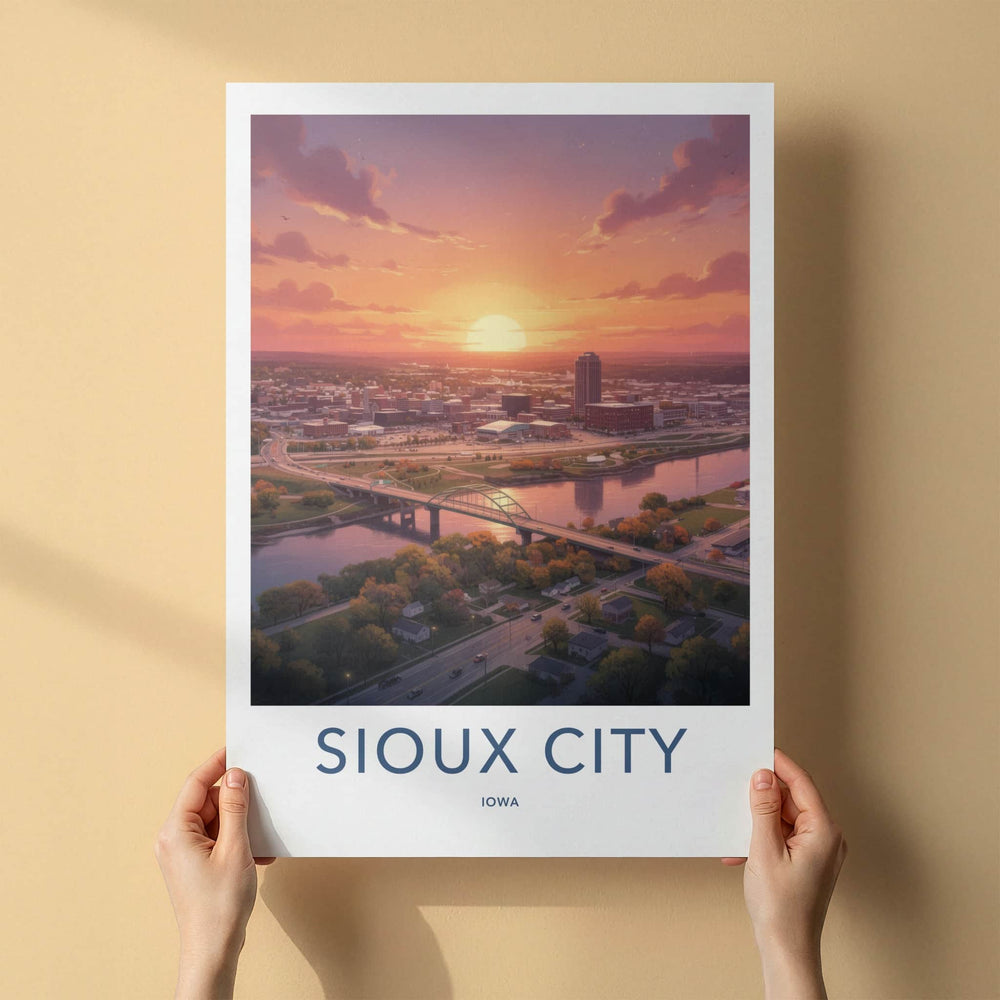 Sioux City Poster - Iowa Wall Art - Vibrant Cityscape Sunset Home Decor