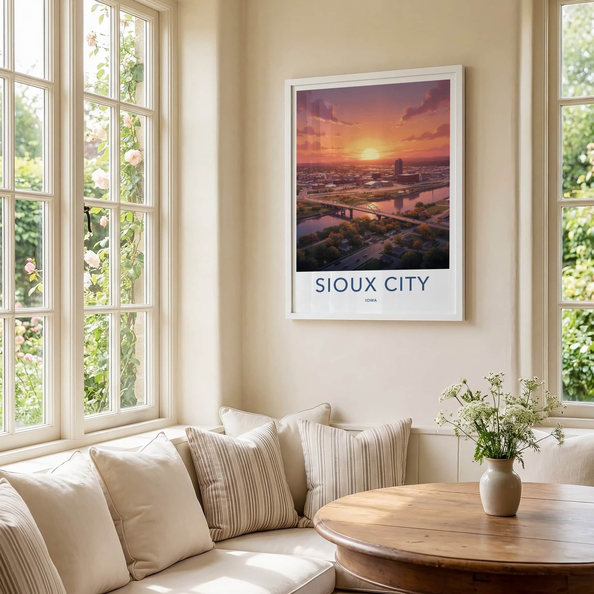 Sioux City Poster - Iowa Wall Art - Vibrant Cityscape Sunset Home Decor