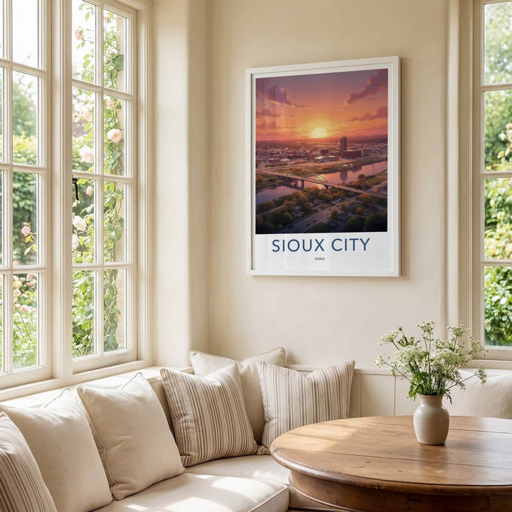 Sioux City Poster - Iowa Wall Art - Vibrant Cityscape Sunset Home Decor
