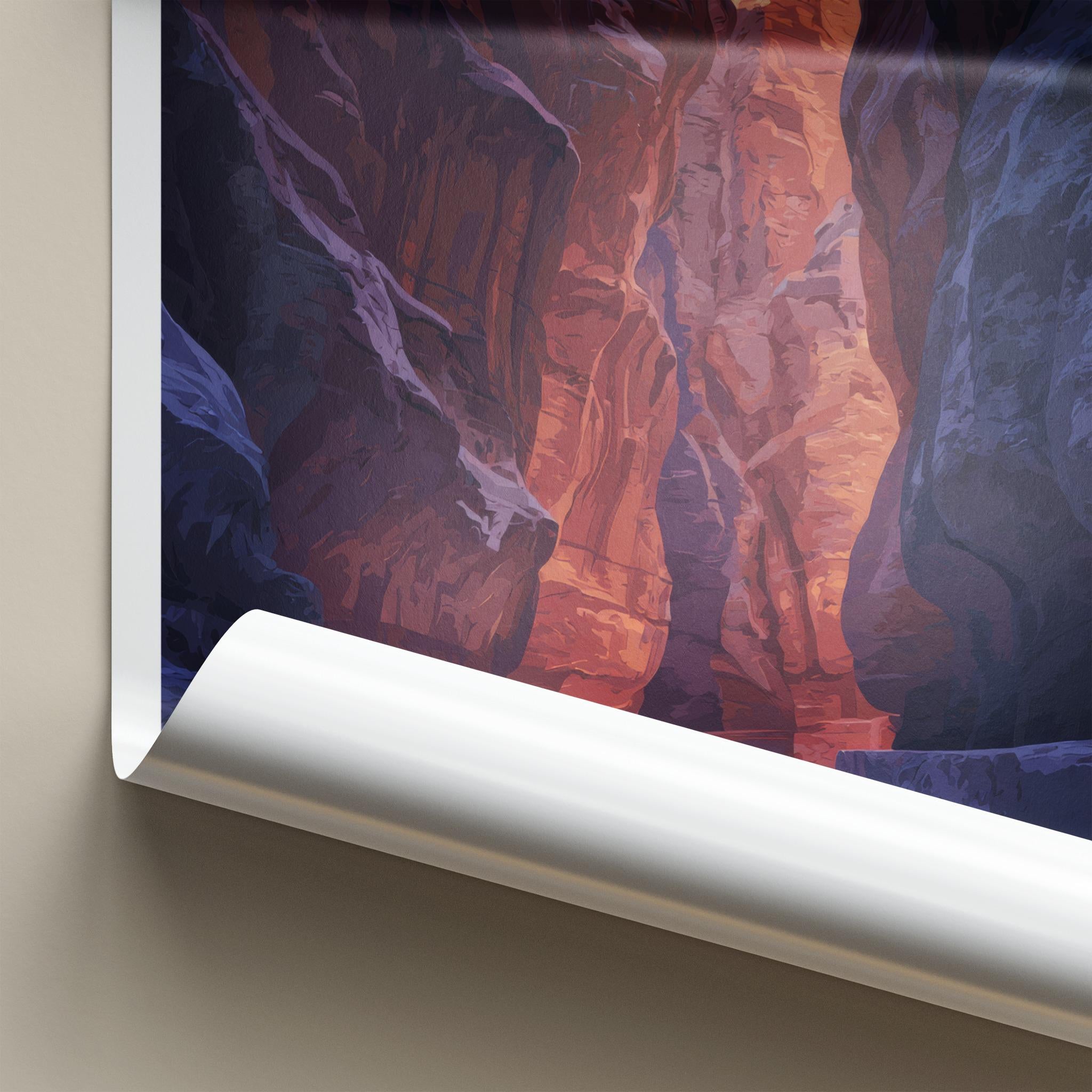 Siq Al-Barid Poster - Jordan Travel Art - Sunlit Canyon Passage Home Decor