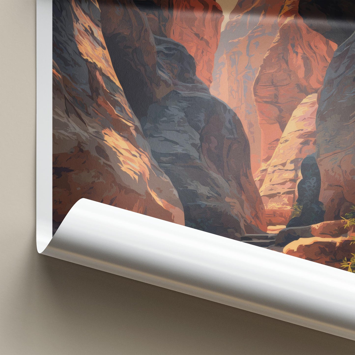 Siq Al-Barid Poster - Jordan Travel Art - Sunlit Canyon Walls Home Decor