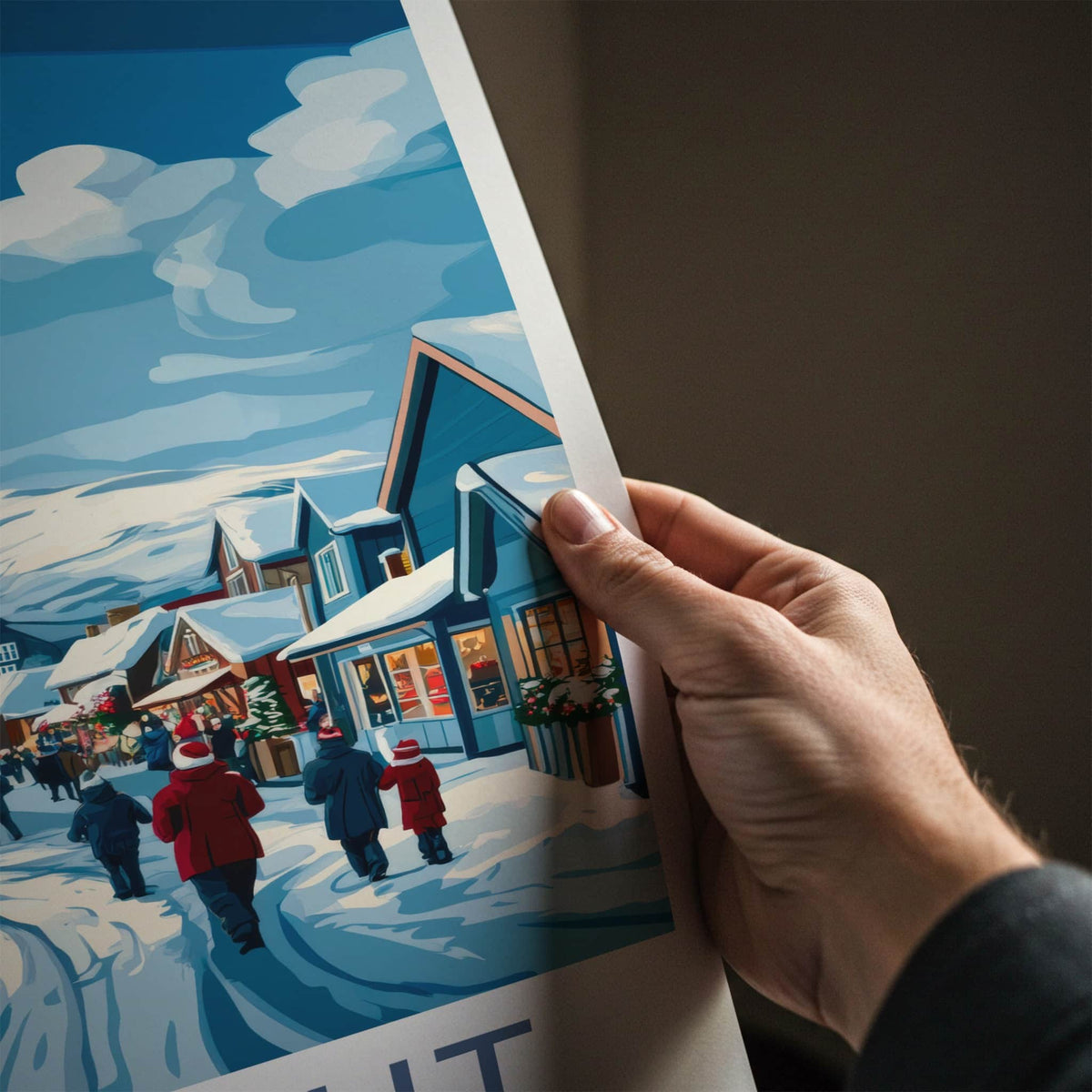 Sisimiut Poster - Greenland Travel Art - Festive Snowy Town Home Decor