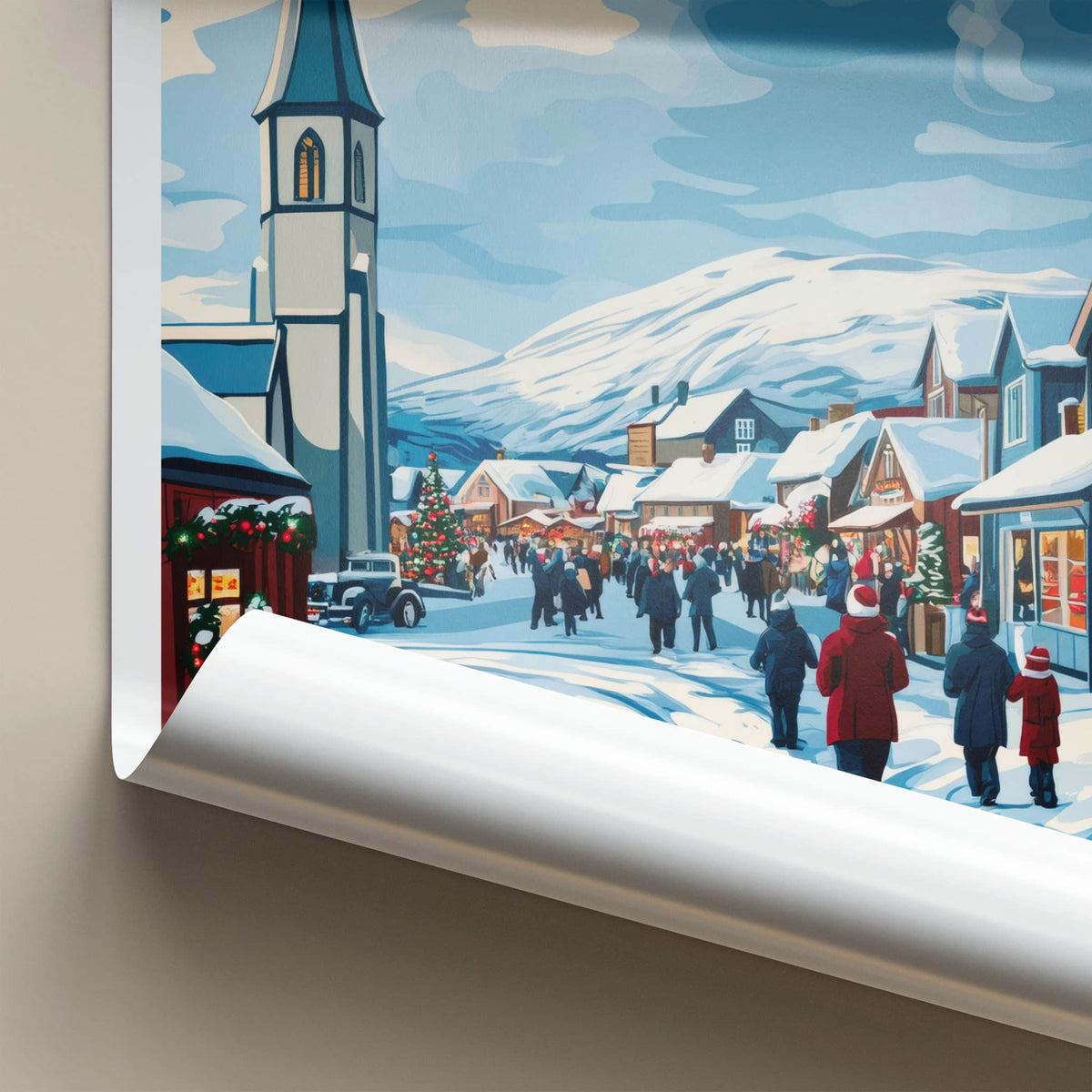 Sisimiut Poster - Greenland Travel Art - Festive Snowy Town Home Decor