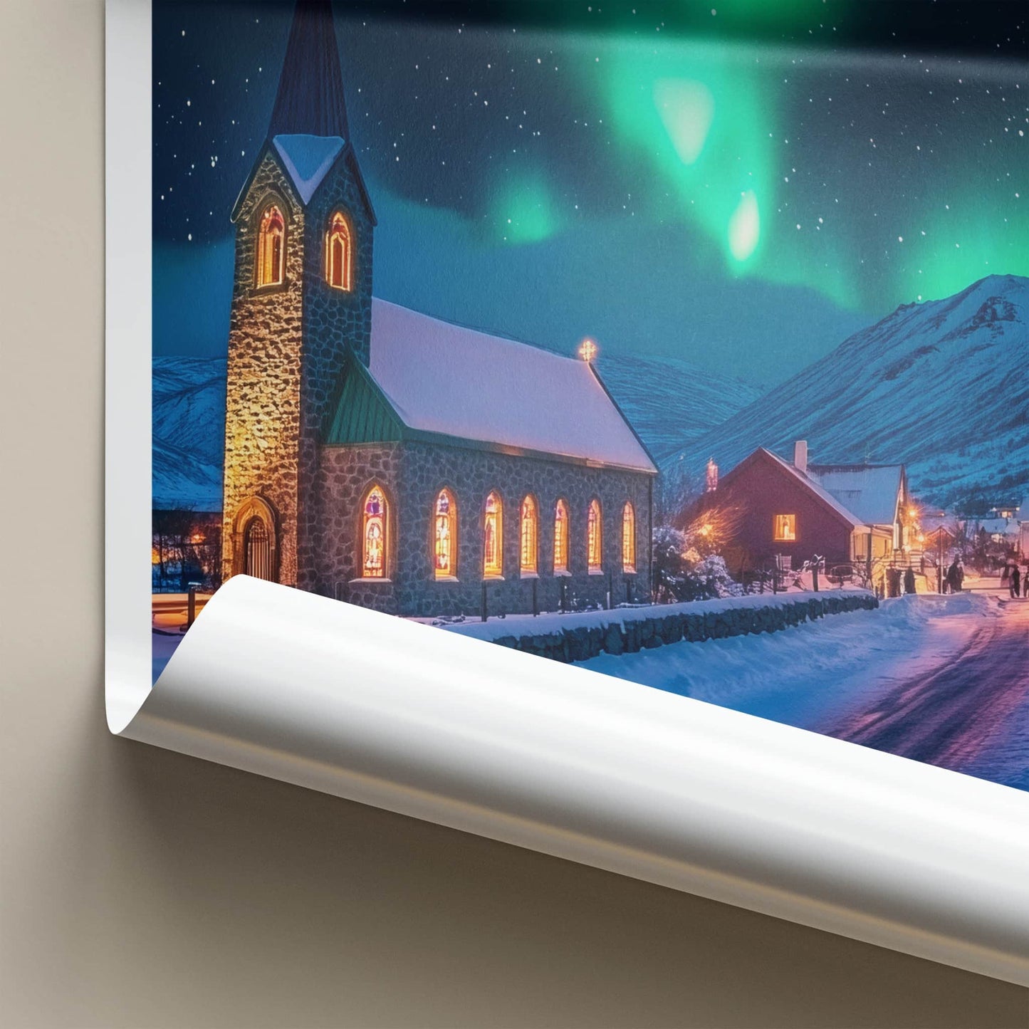 Sisimiut Poster - Greenland Travel Art - Northern Lights Snowy Night Home Decor
