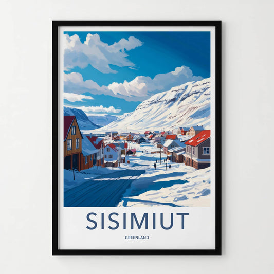 Sisimiut Poster - Greenland Travel Art - Snowy Village Scene Home Decor