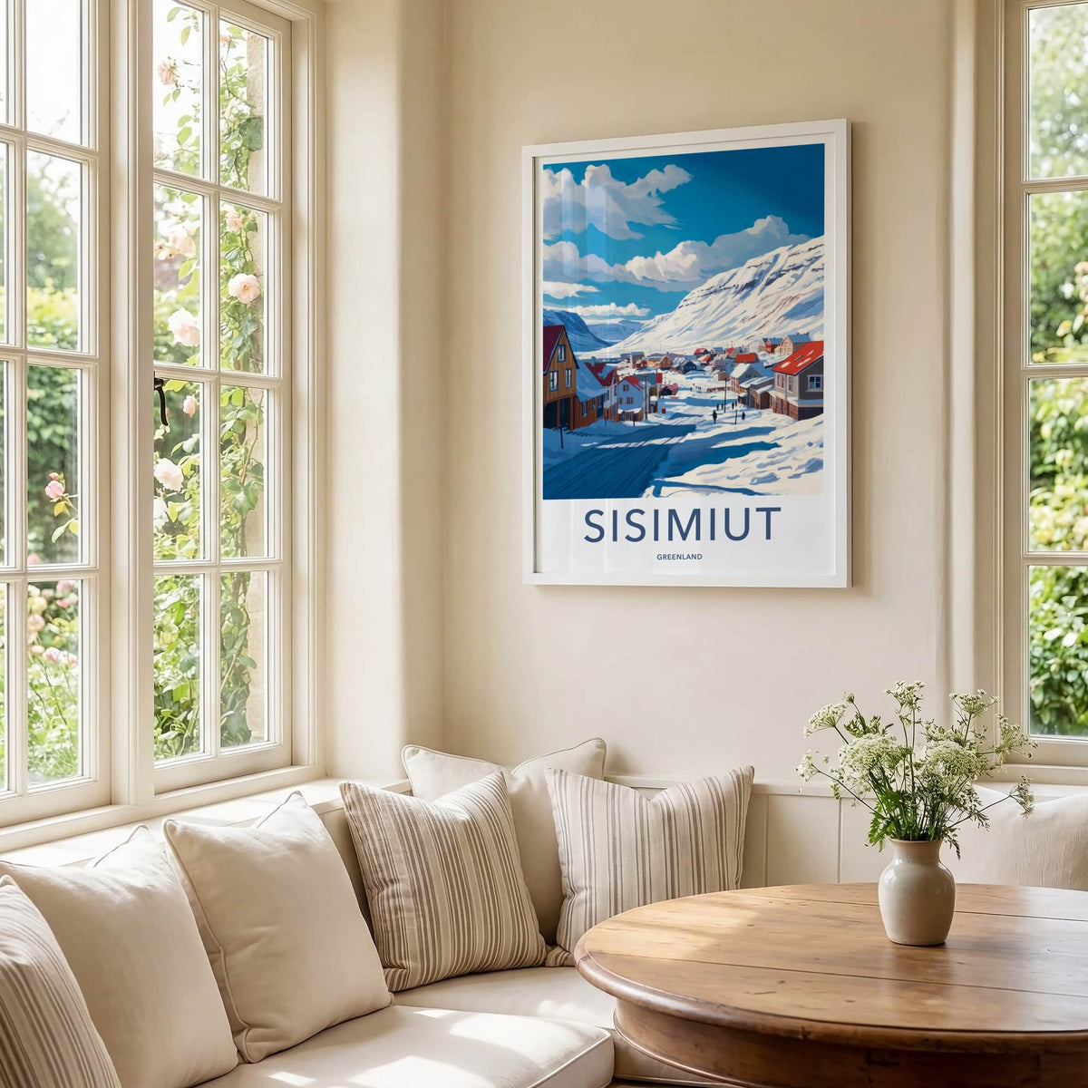 Sisimiut Poster - Greenland Travel Art - Snowy Village Scene Home Decor