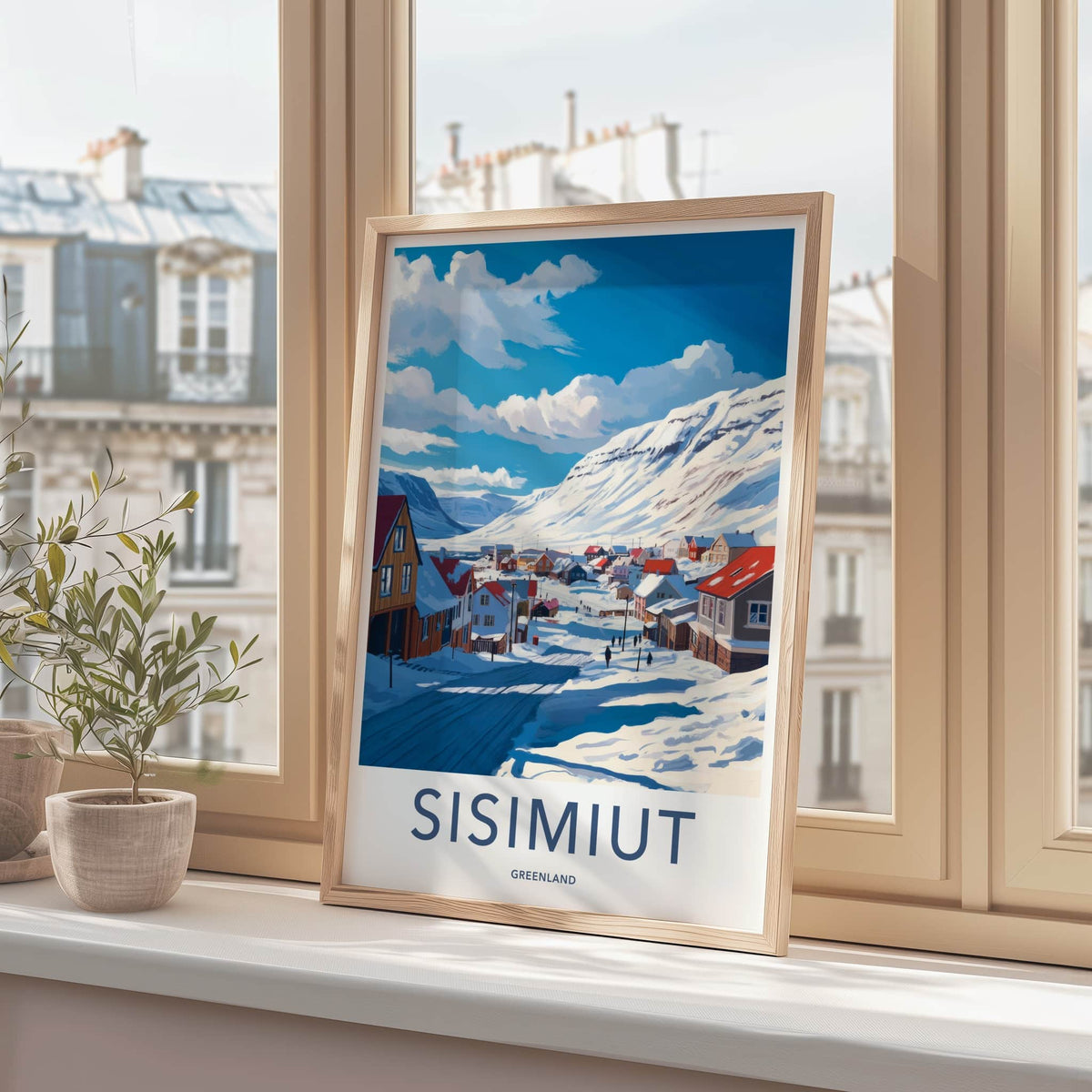 Sisimiut Poster - Greenland Travel Art - Snowy Village Scene Home Decor