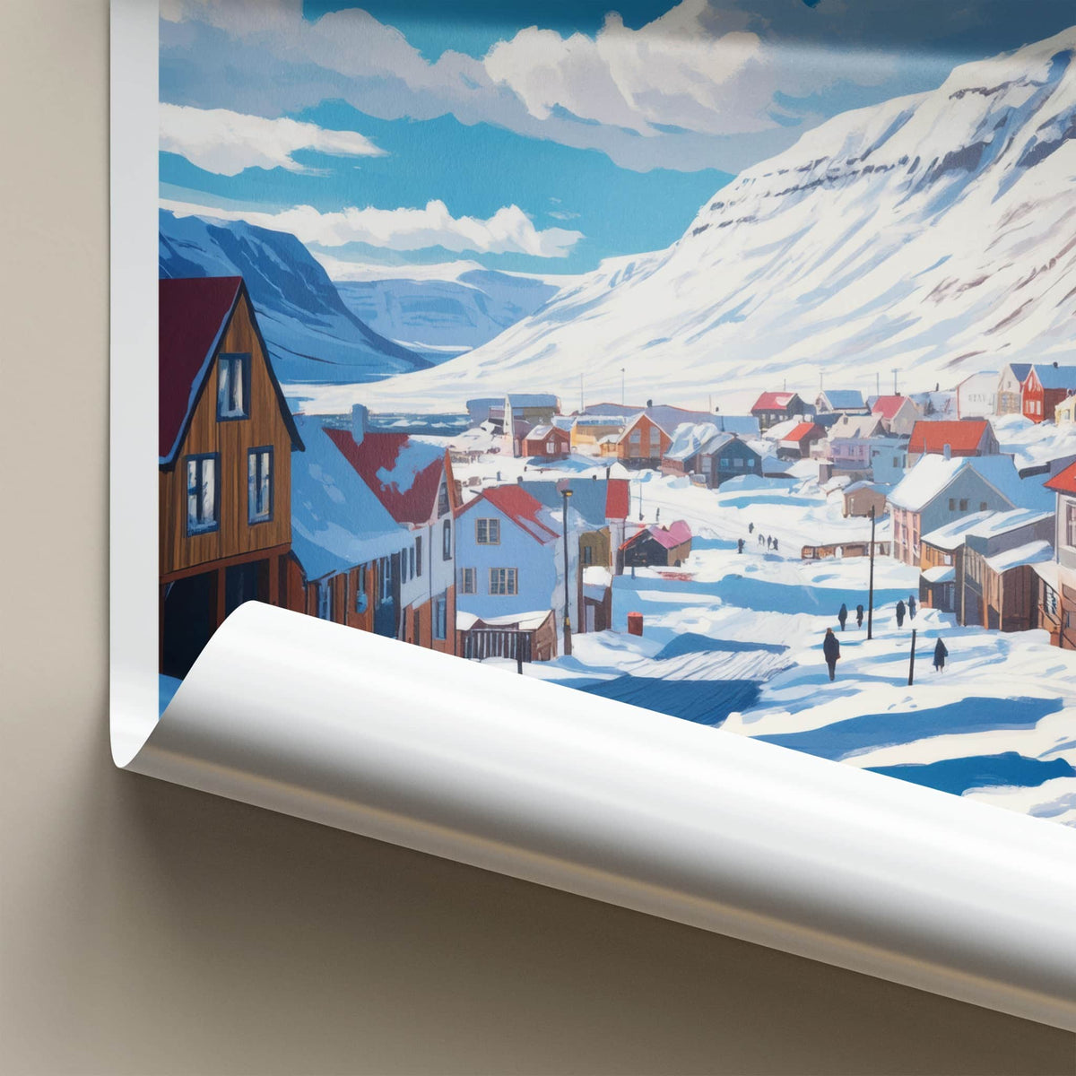 Sisimiut Poster - Greenland Travel Art - Snowy Village Scene Home Decor