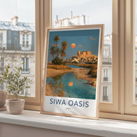 Siwa Oasis Poster - Egypt Travel Art - Palm Moon Reflection Home Decor