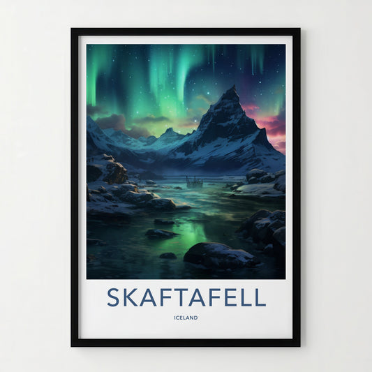 Skaftafell Poster - Iceland Travel Art - Aurora Mountain Waters Home Decor
