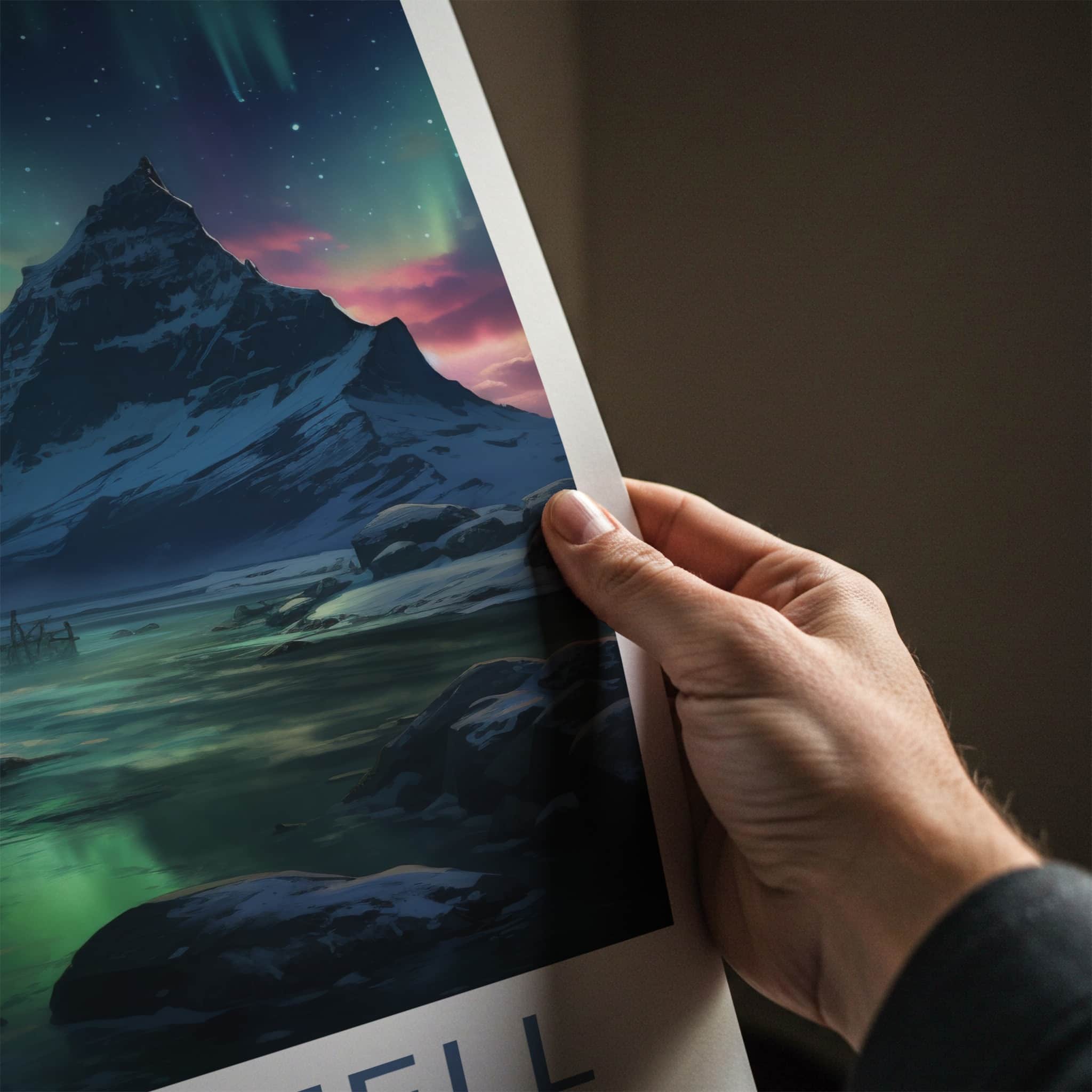 Skaftafell Poster - Iceland Travel Art - Aurora Mountain Waters Home Decor