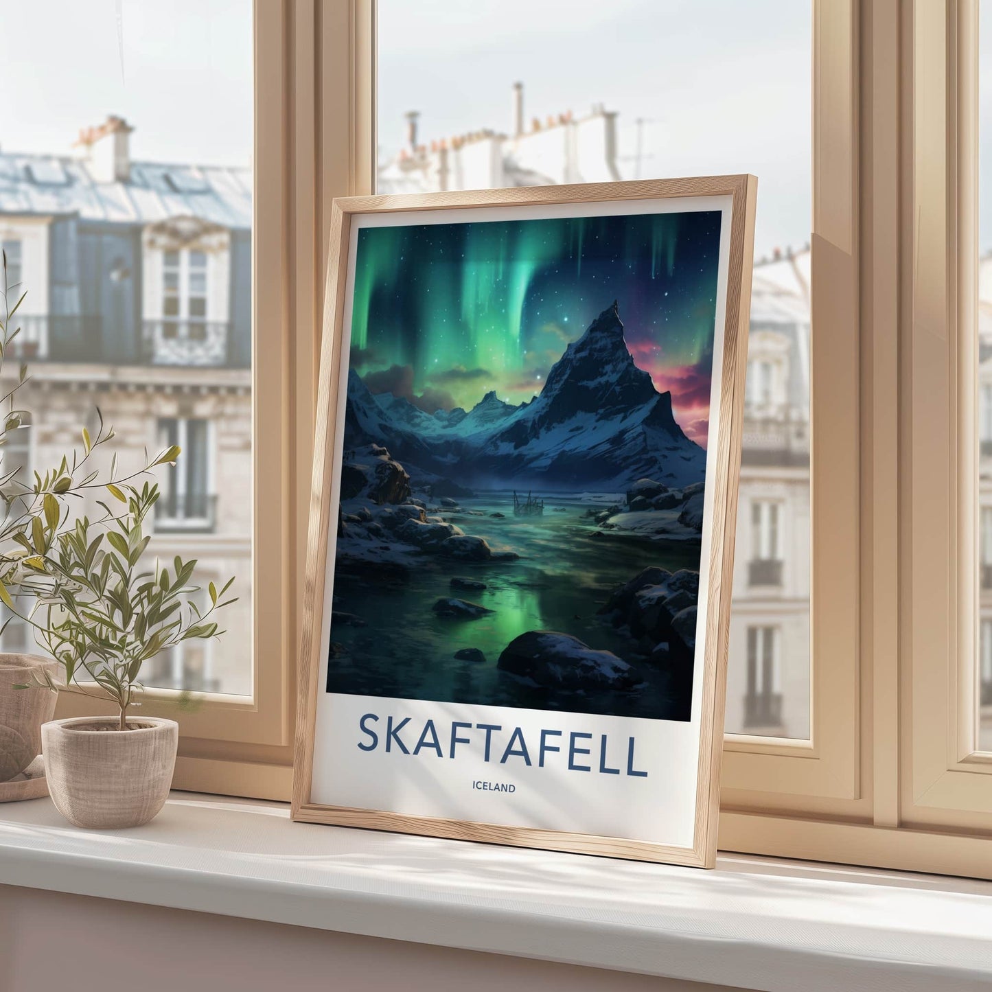 Skaftafell Poster - Iceland Travel Art - Aurora Mountain Waters Home Decor
