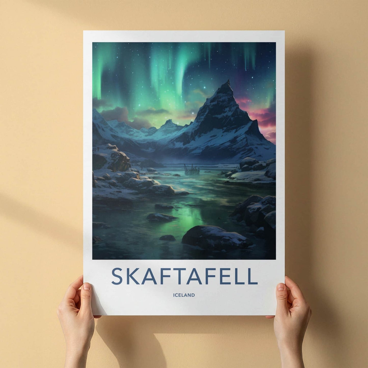 Skaftafell Poster - Iceland Travel Art - Aurora Mountain Waters Home Decor