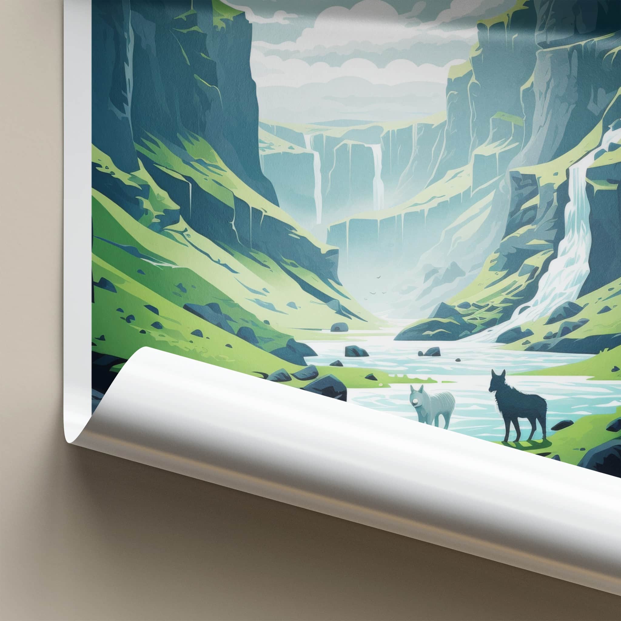 Skaftafell Poster - Iceland Travel Art - Green Valley Waterfalls Lounge Decor