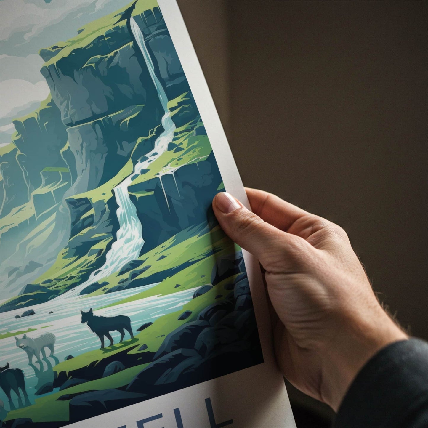 Skaftafell Poster - Iceland Travel Art - Green Valley Waterfalls Lounge Decor