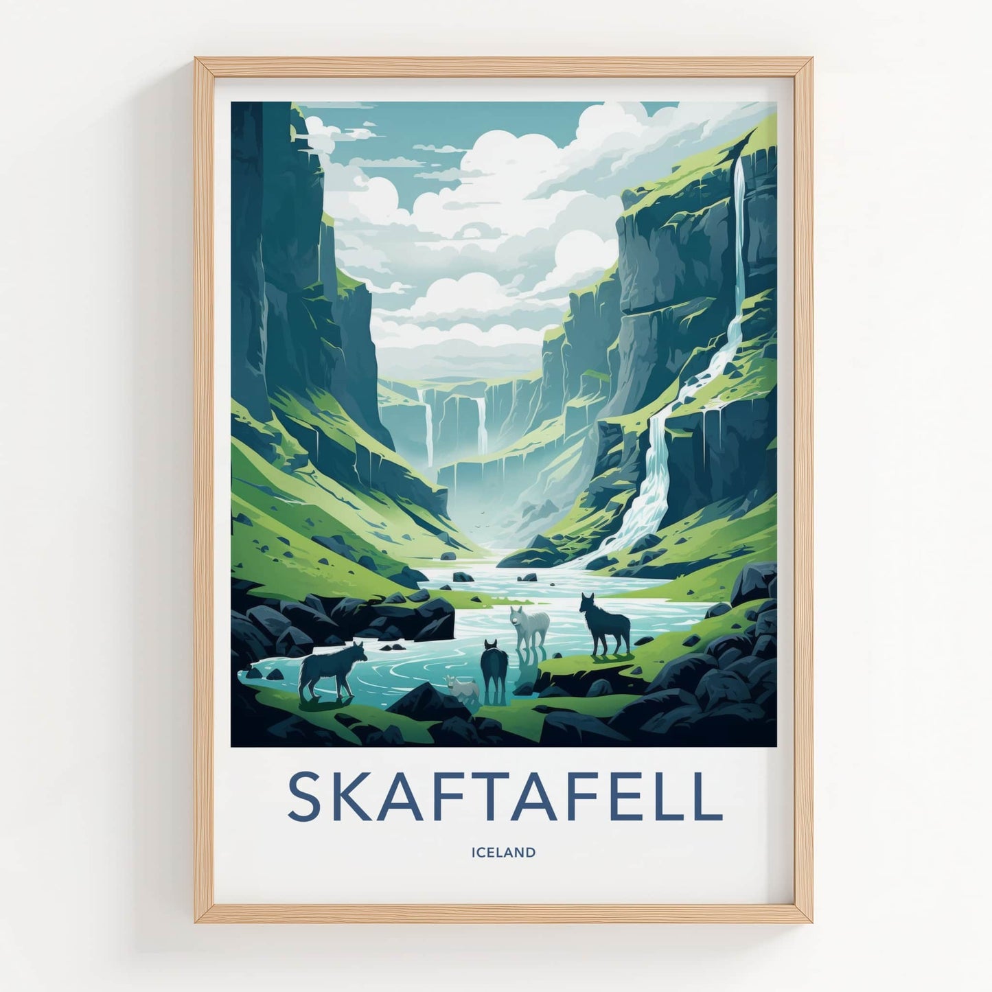 Skaftafell Poster - Iceland Travel Art - Green Valley Waterfalls Lounge Decor
