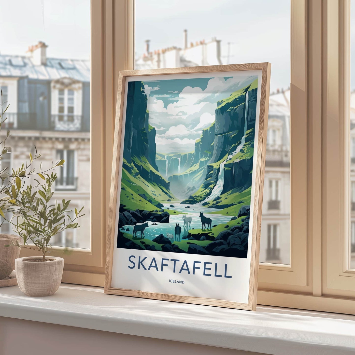 Skaftafell Poster - Iceland Travel Art - Green Valley Waterfalls Lounge Decor