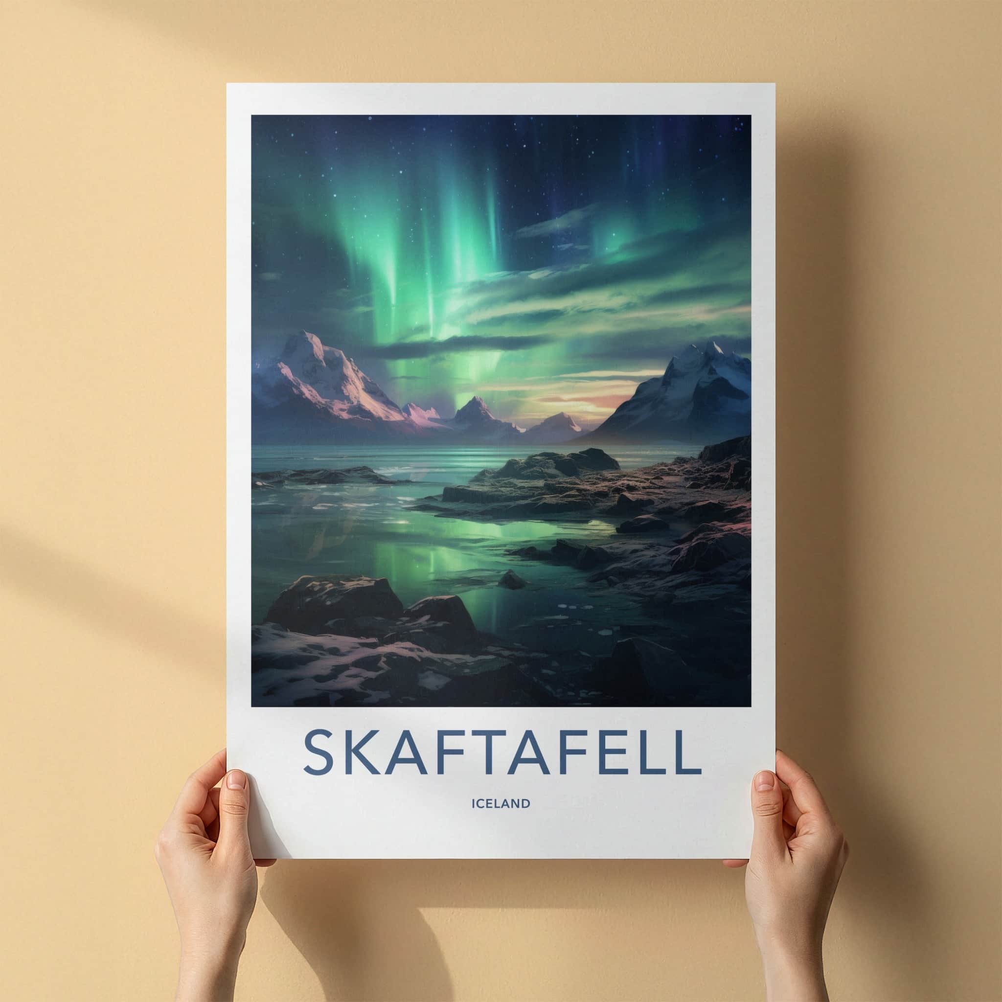 Skaftafell Poster - Iceland Travel Art - Vivid Aurora Borealis Wall Decor