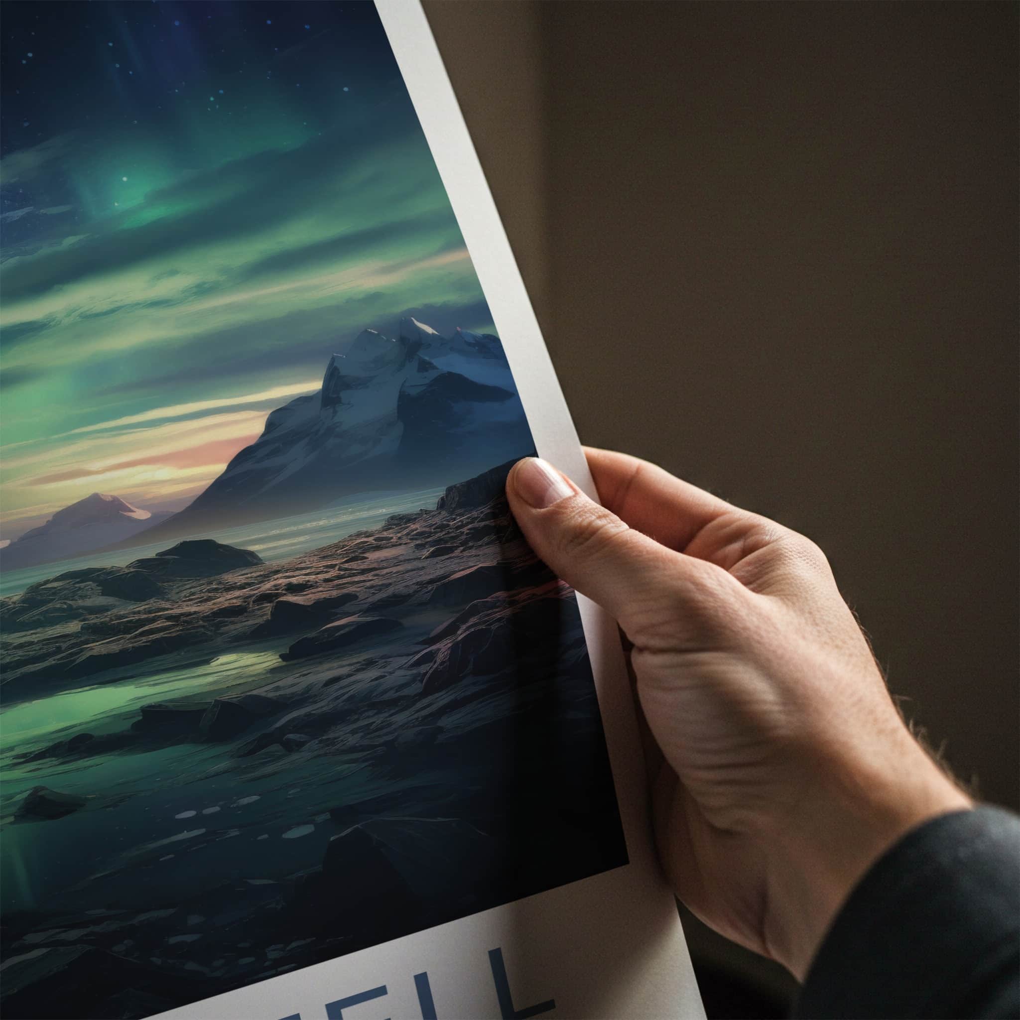 Skaftafell Poster - Iceland Travel Art - Vivid Aurora Borealis Wall Decor